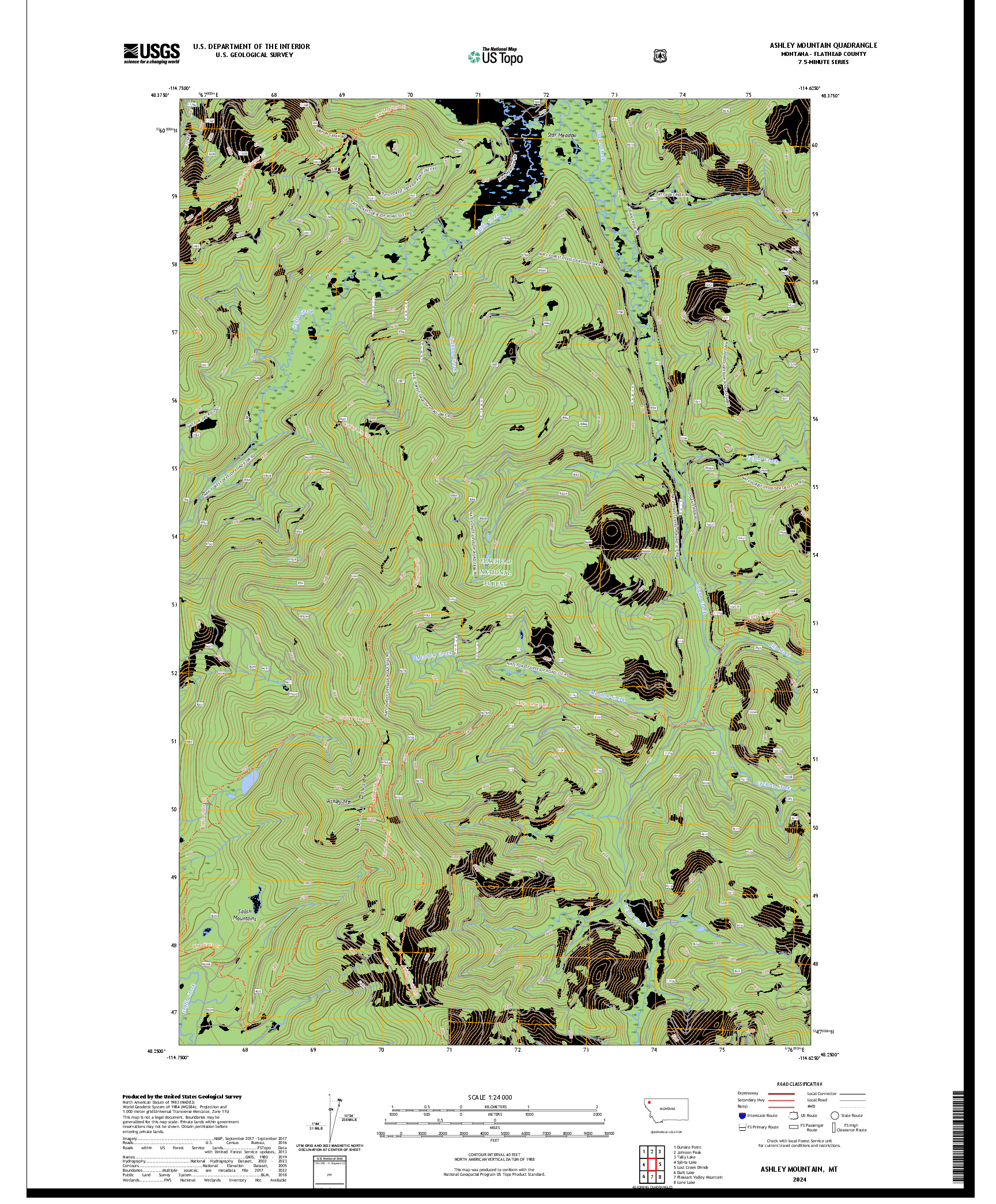 US TOPO 7.5-MINUTE MAP FOR ASHLEY MOUNTAIN, MT