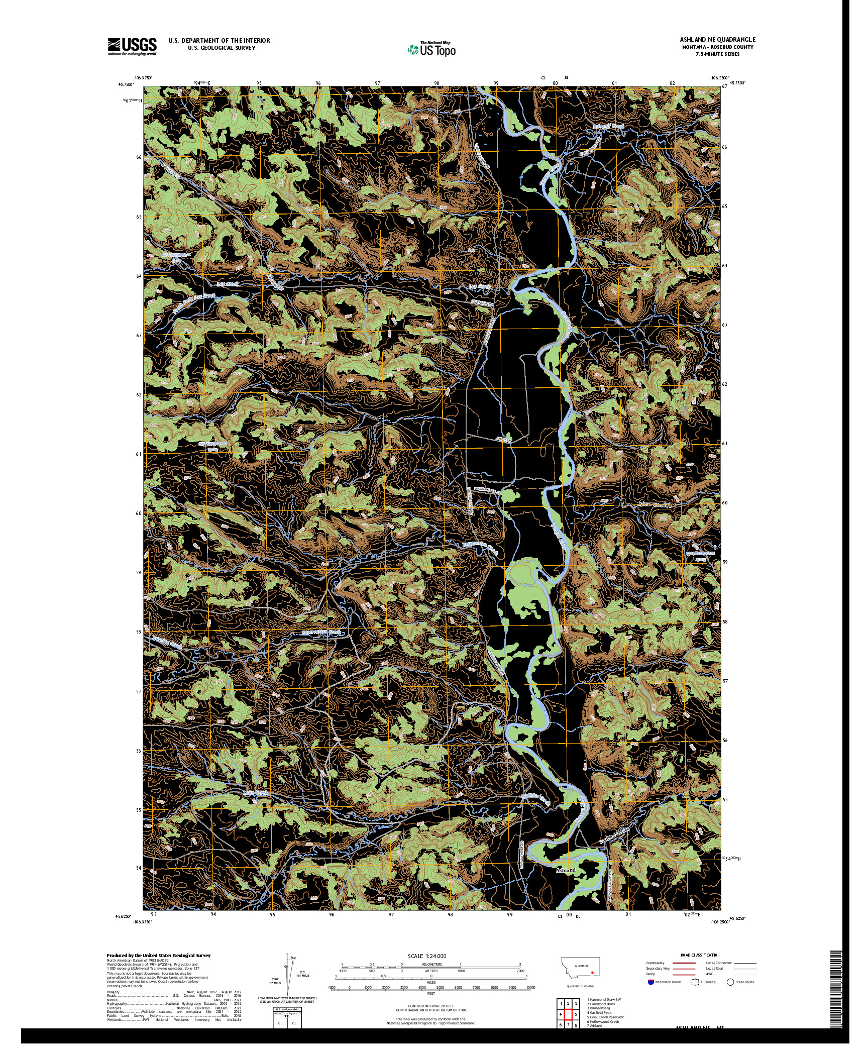 US TOPO 7.5-MINUTE MAP FOR ASHLAND NE, MT