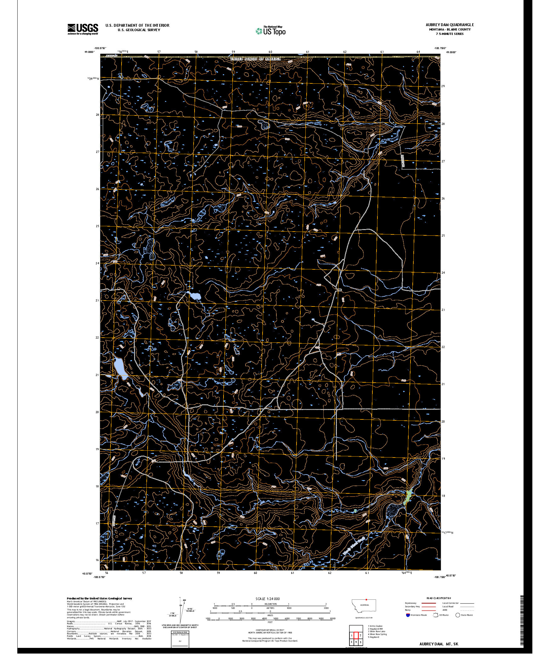 US TOPO 7.5-MINUTE MAP FOR AUBREY DAM, MT,SK