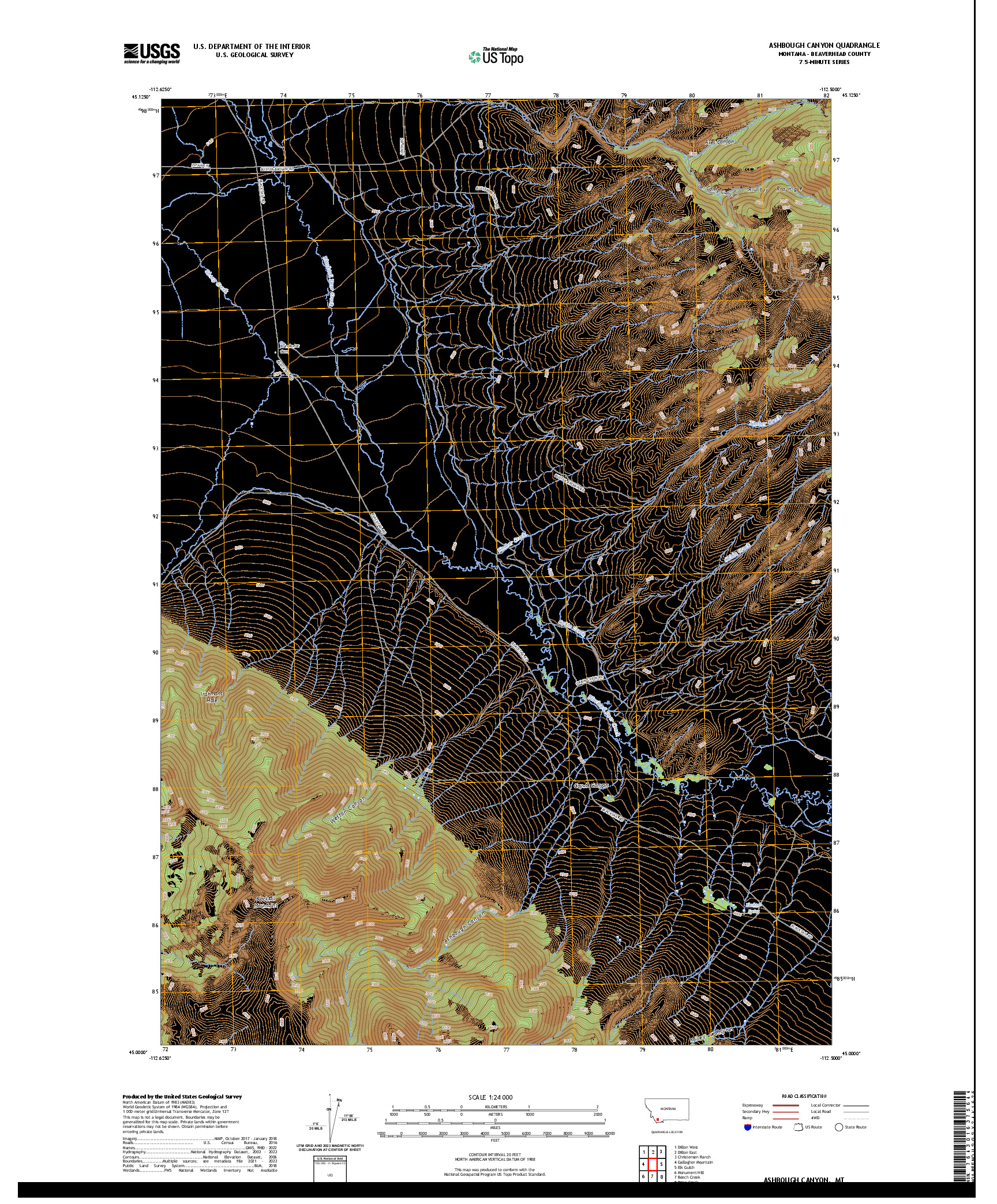 US TOPO 7.5-MINUTE MAP FOR ASHBOUGH CANYON, MT