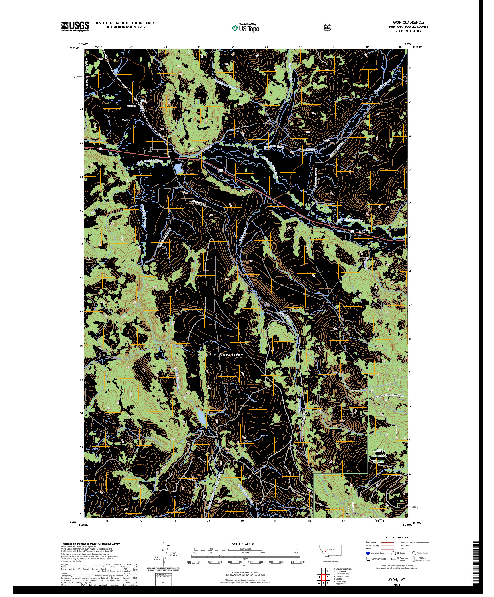 US TOPO 7.5-MINUTE MAP FOR AVON, MT