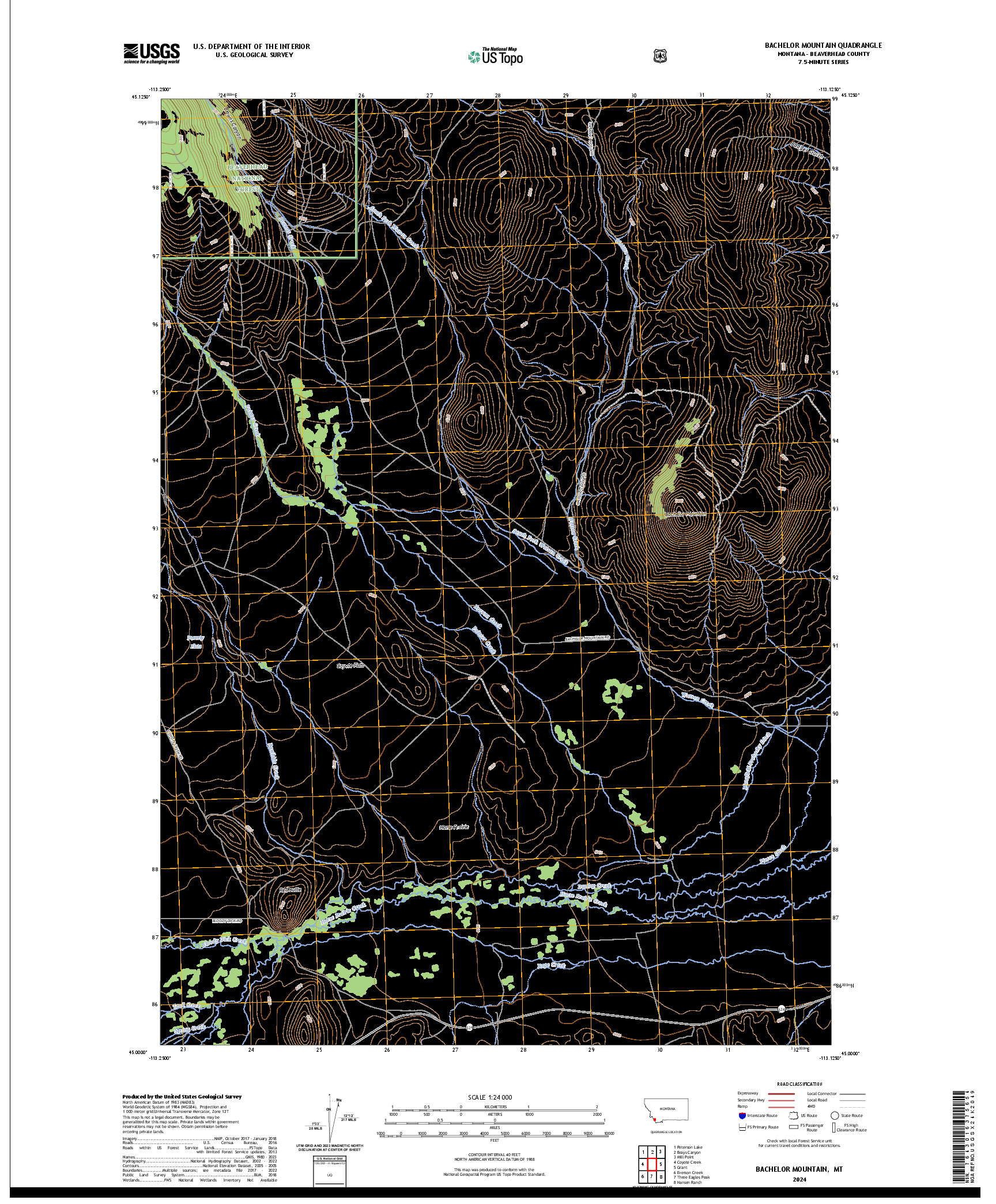 US TOPO 7.5-MINUTE MAP FOR BACHELOR MOUNTAIN, MT