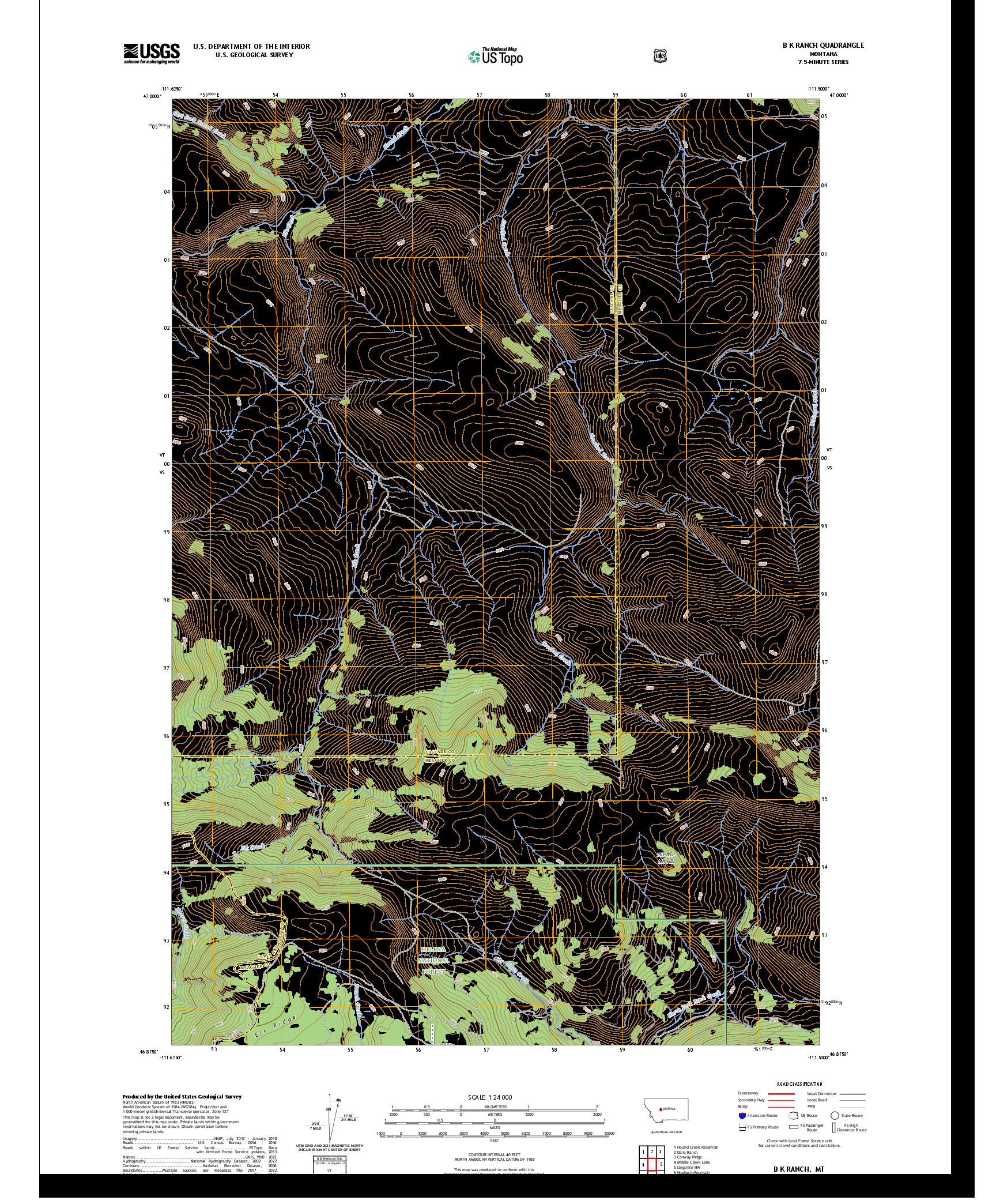 US TOPO 7.5-MINUTE MAP FOR B K RANCH, MT