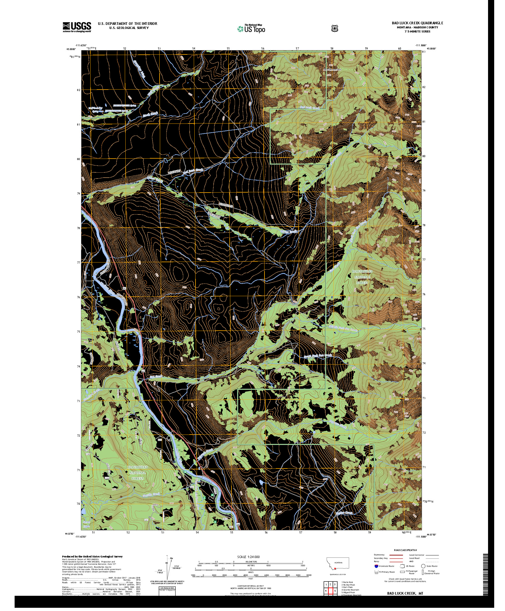 US TOPO 7.5-MINUTE MAP FOR BAD LUCK CREEK, MT