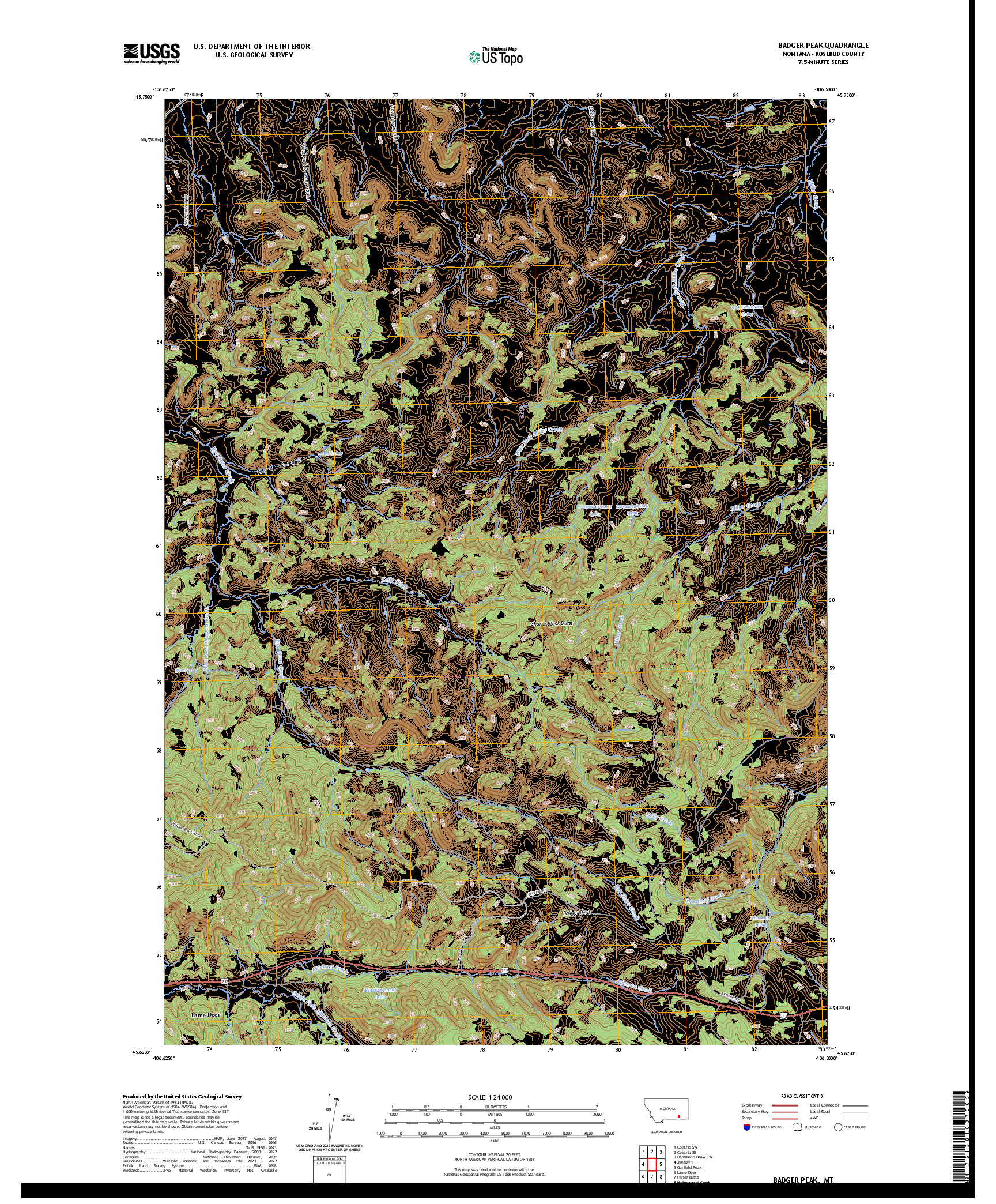 US TOPO 7.5-MINUTE MAP FOR BADGER PEAK, MT