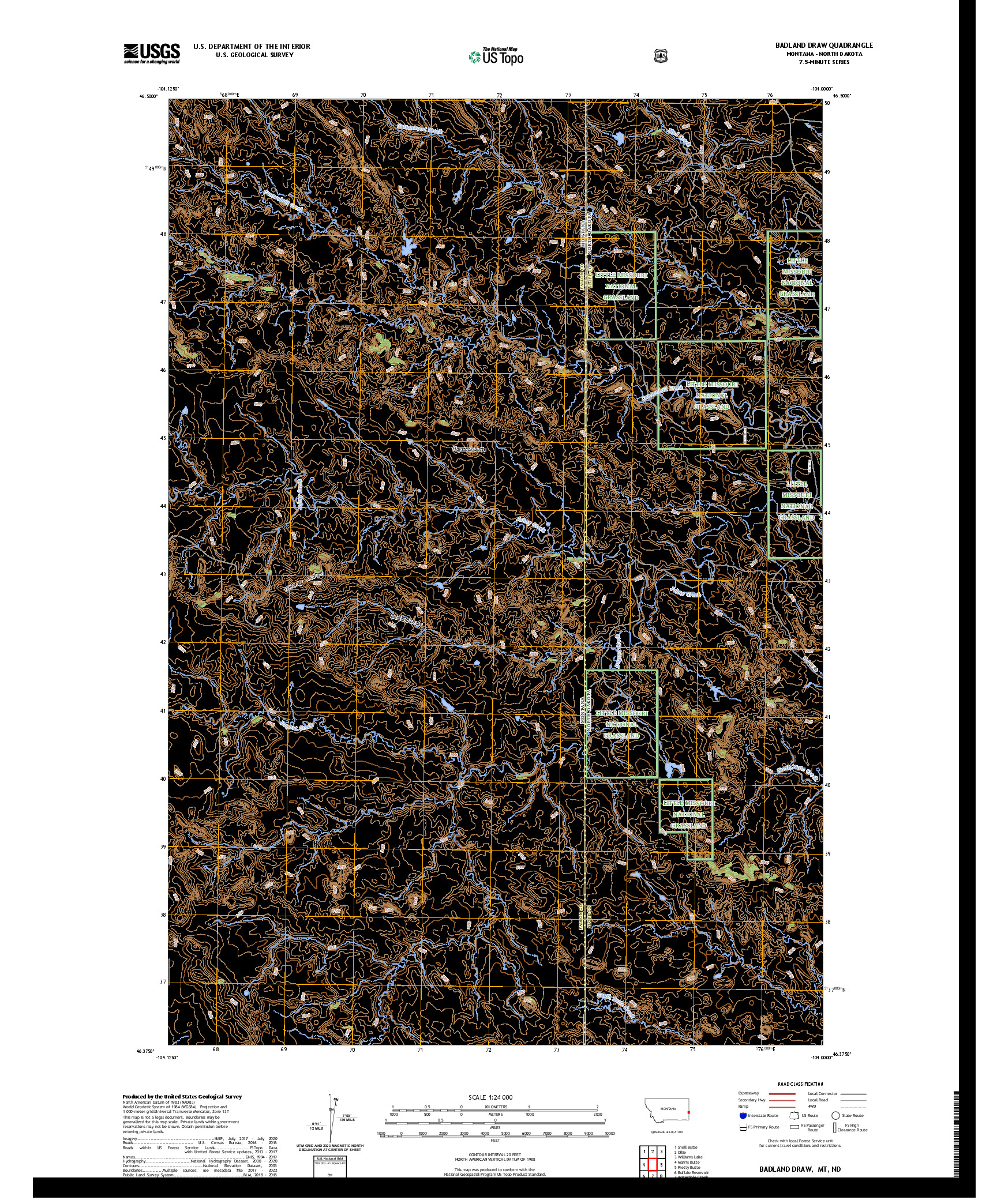 US TOPO 7.5-MINUTE MAP FOR BADLAND DRAW, MT,ND