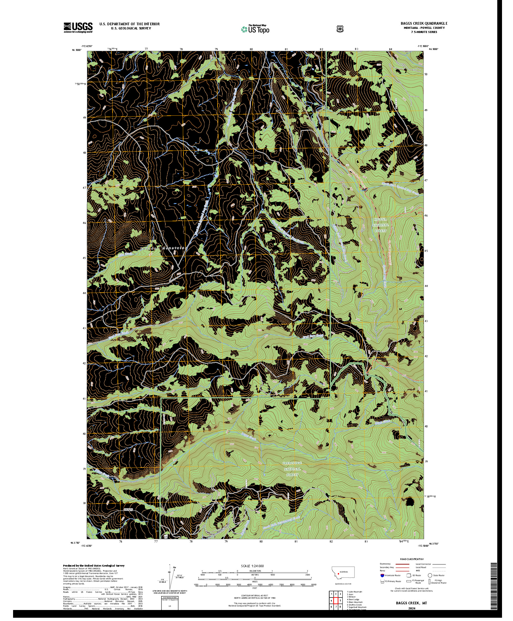 US TOPO 7.5-MINUTE MAP FOR BAGGS CREEK, MT