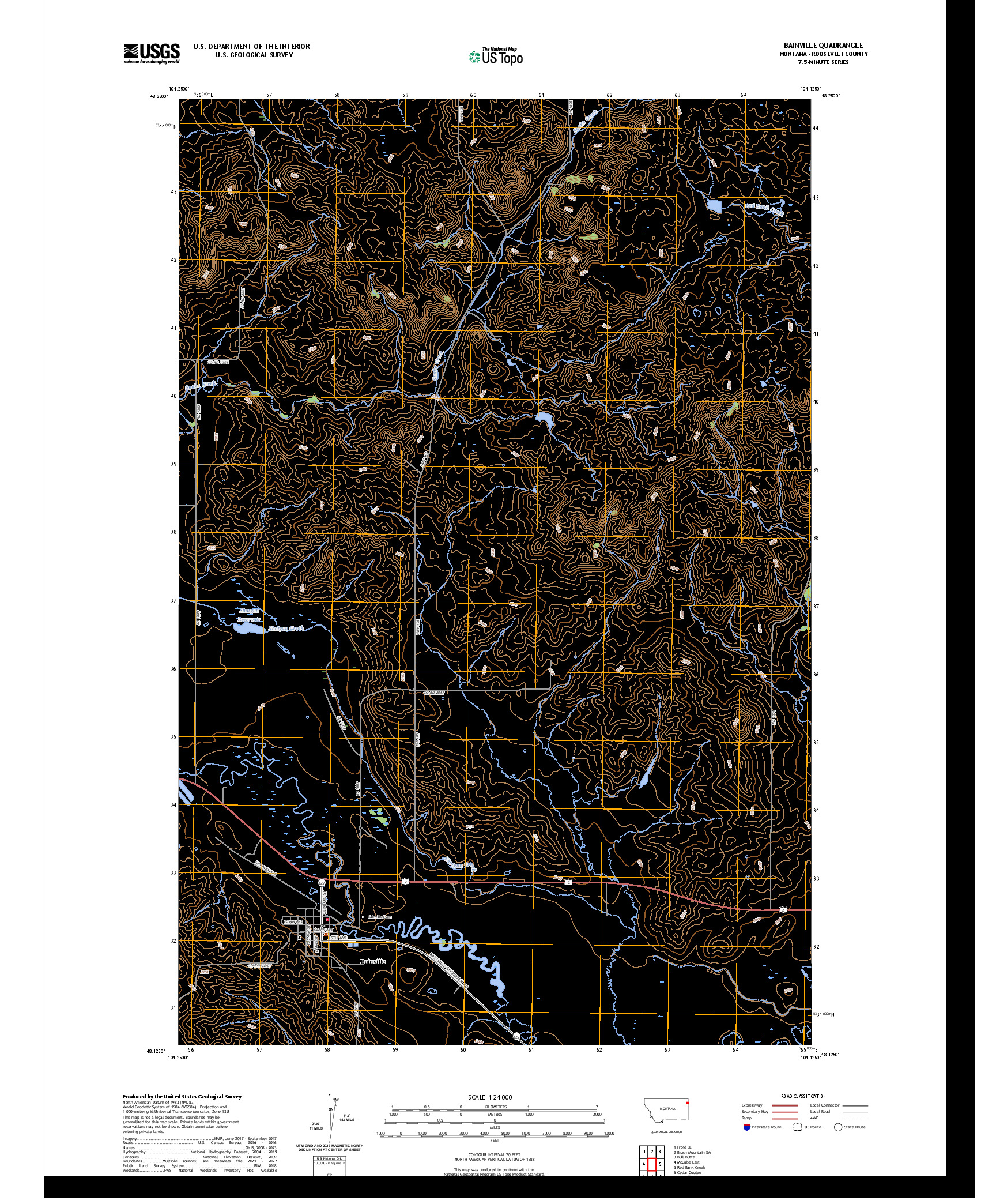 US TOPO 7.5-MINUTE MAP FOR BAINVILLE, MT