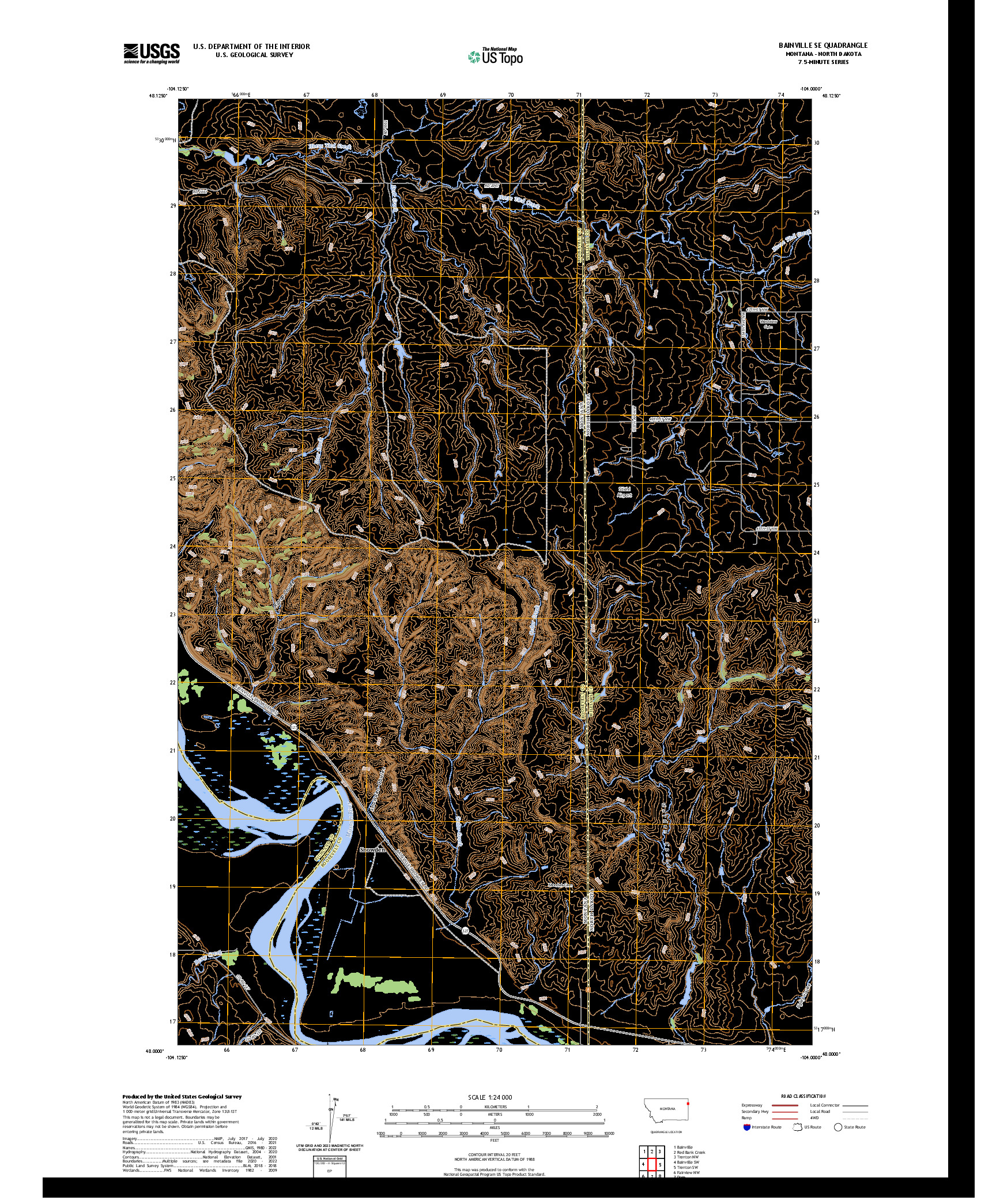US TOPO 7.5-MINUTE MAP FOR BAINVILLE SE, MT,ND