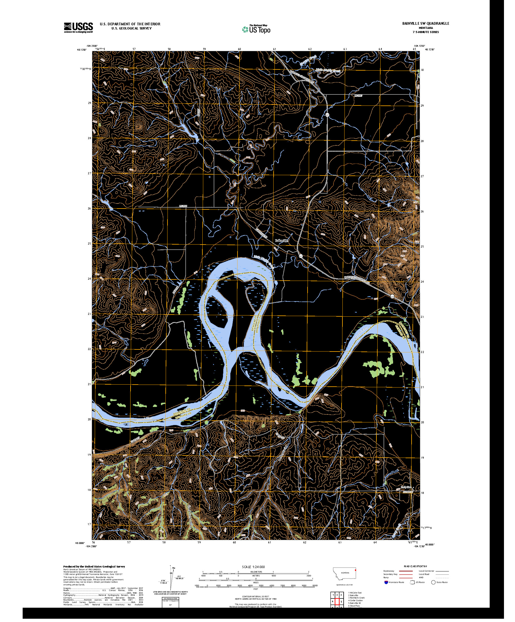 US TOPO 7.5-MINUTE MAP FOR BAINVILLE SW, MT