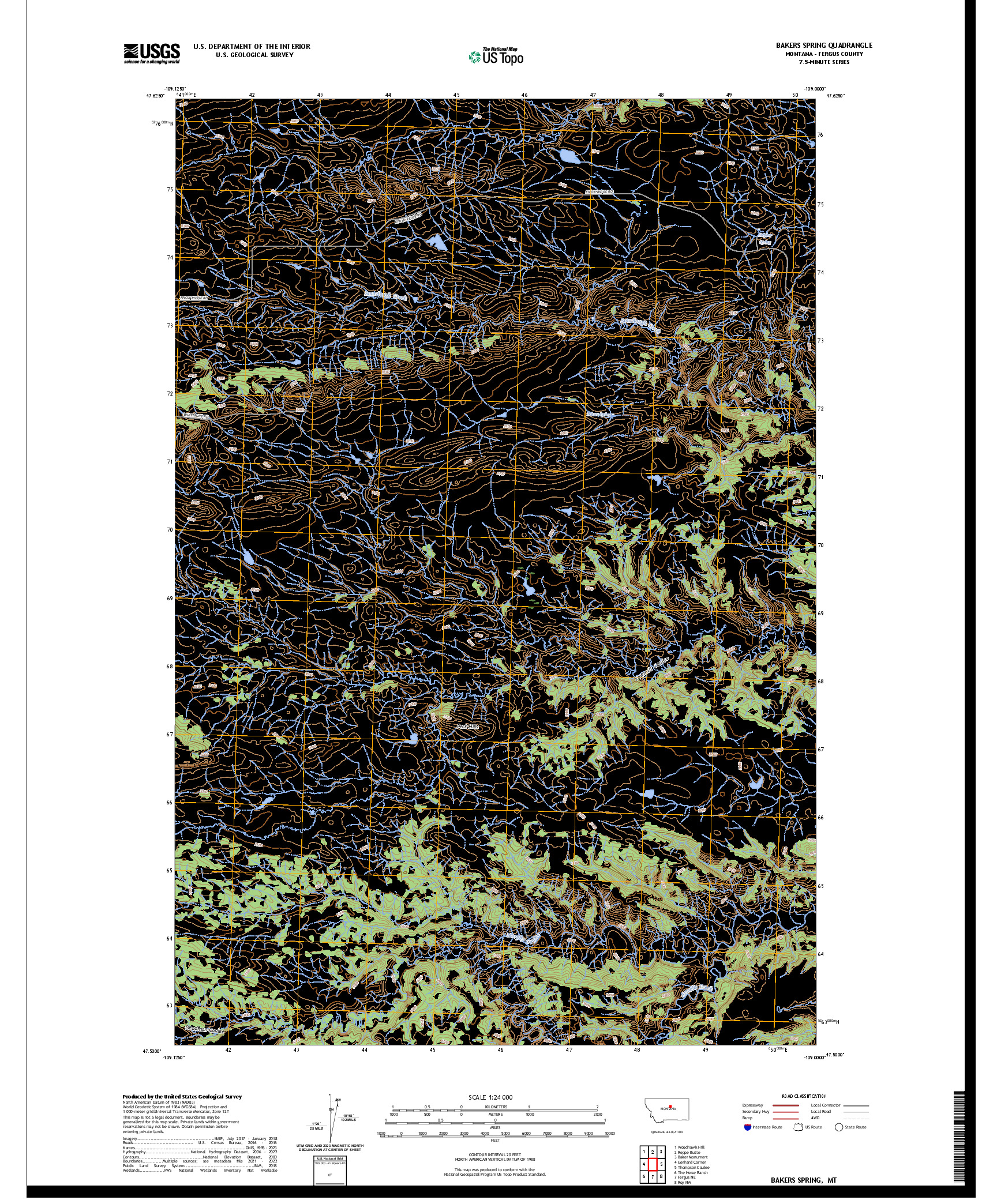 US TOPO 7.5-MINUTE MAP FOR BAKERS SPRING, MT