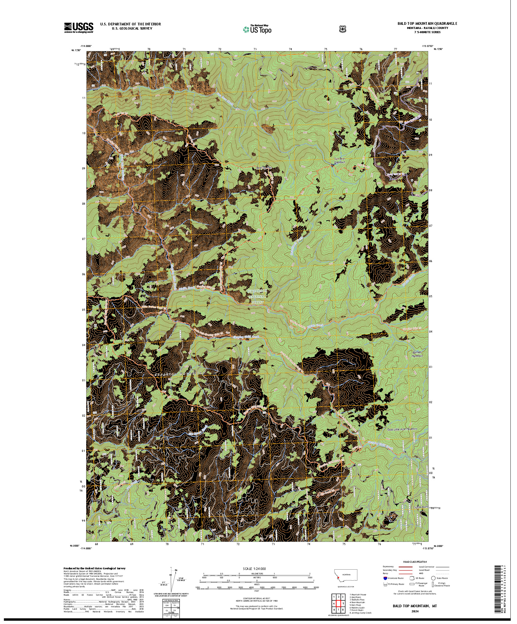US TOPO 7.5-MINUTE MAP FOR BALD TOP MOUNTAIN, MT