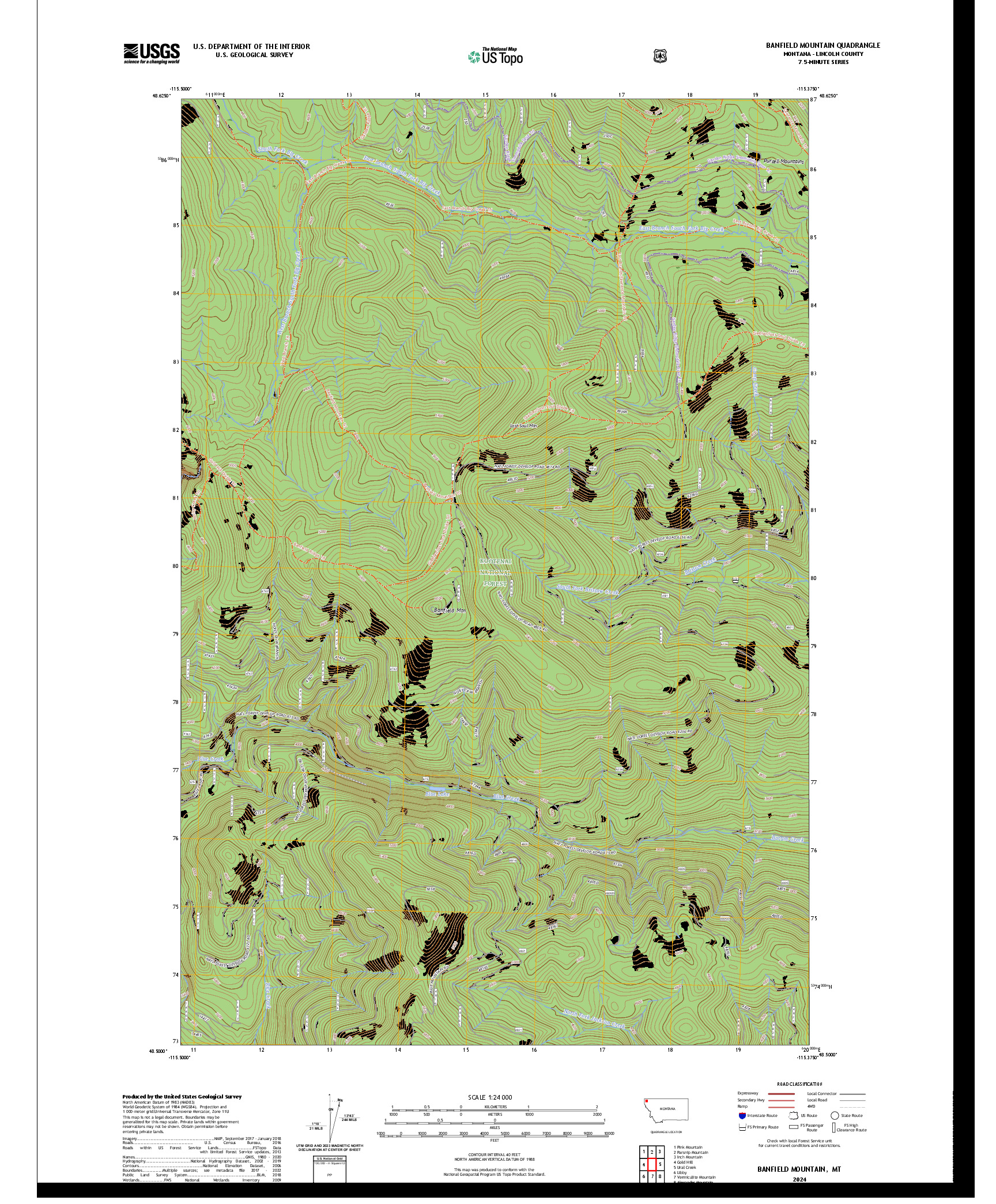 US TOPO 7.5-MINUTE MAP FOR BANFIELD MOUNTAIN, MT