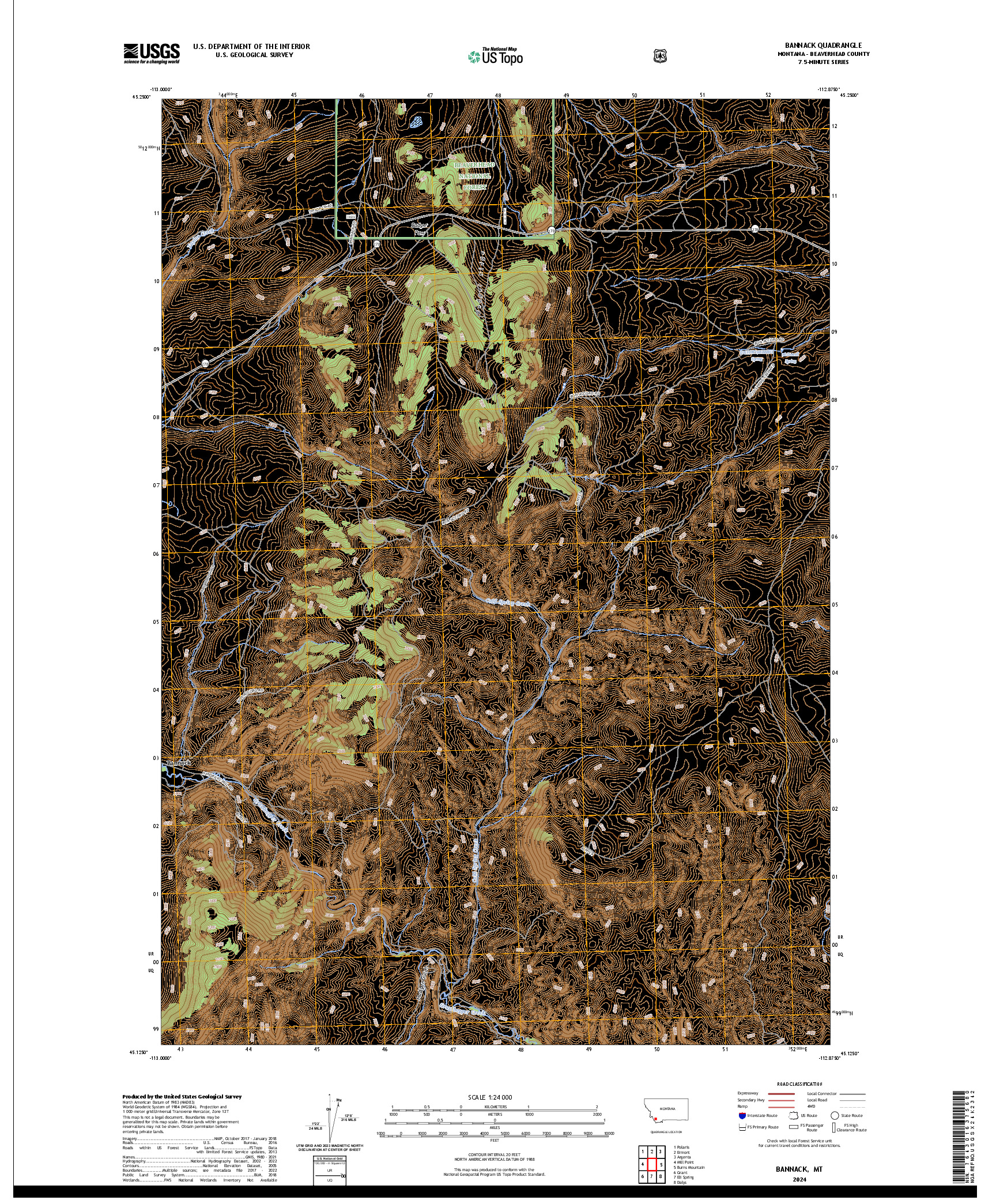 US TOPO 7.5-MINUTE MAP FOR BANNACK, MT