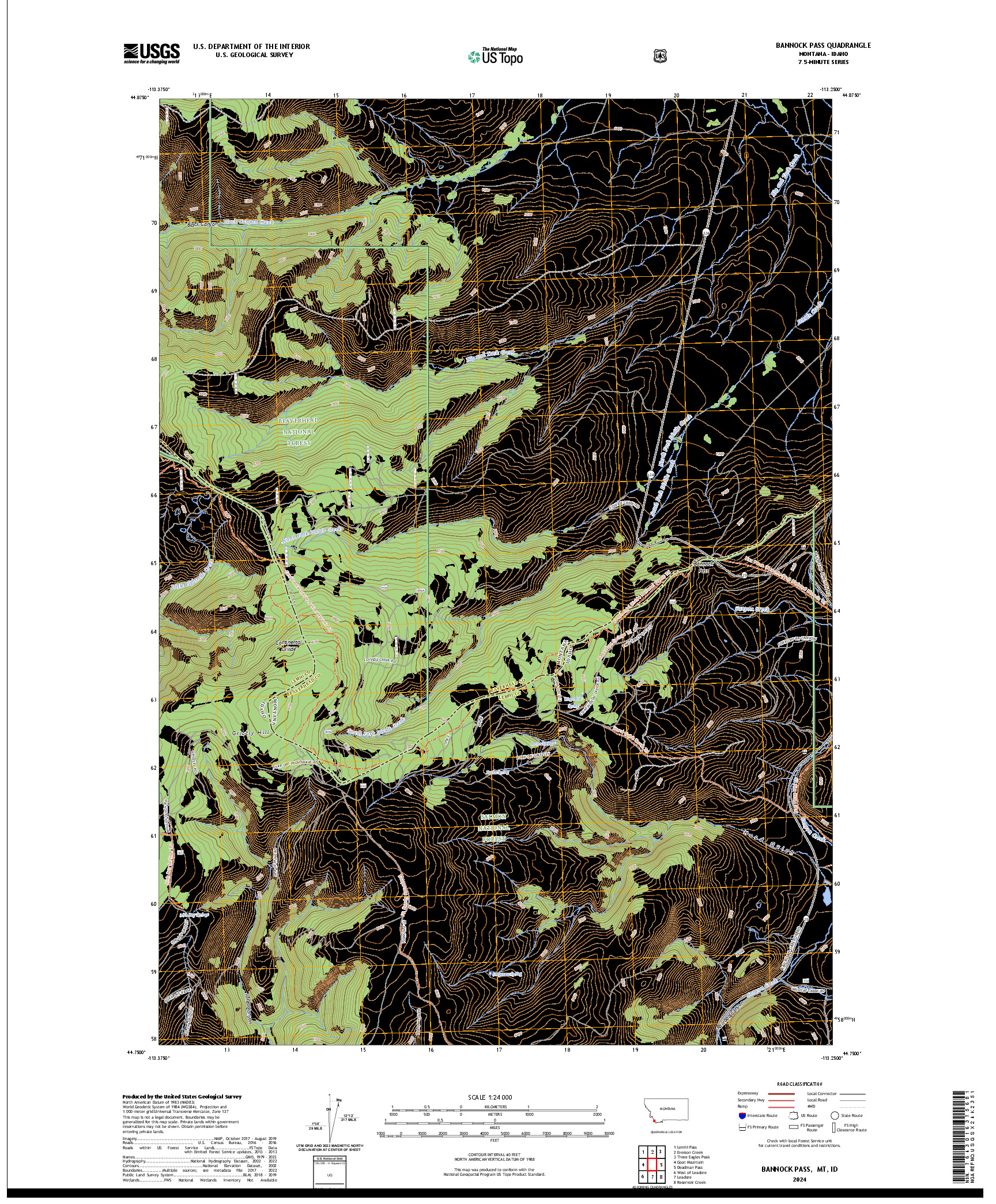 US TOPO 7.5-MINUTE MAP FOR BANNOCK PASS, MT,ID