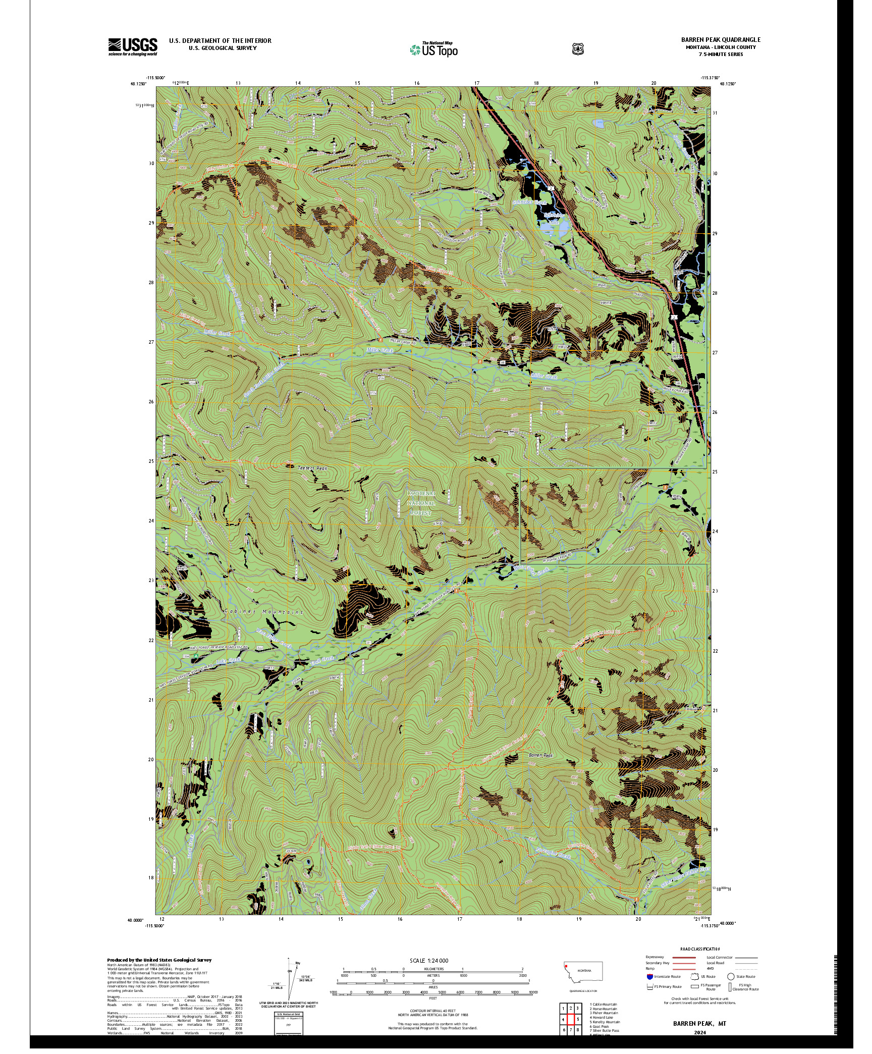 US TOPO 7.5-MINUTE MAP FOR BARREN PEAK, MT