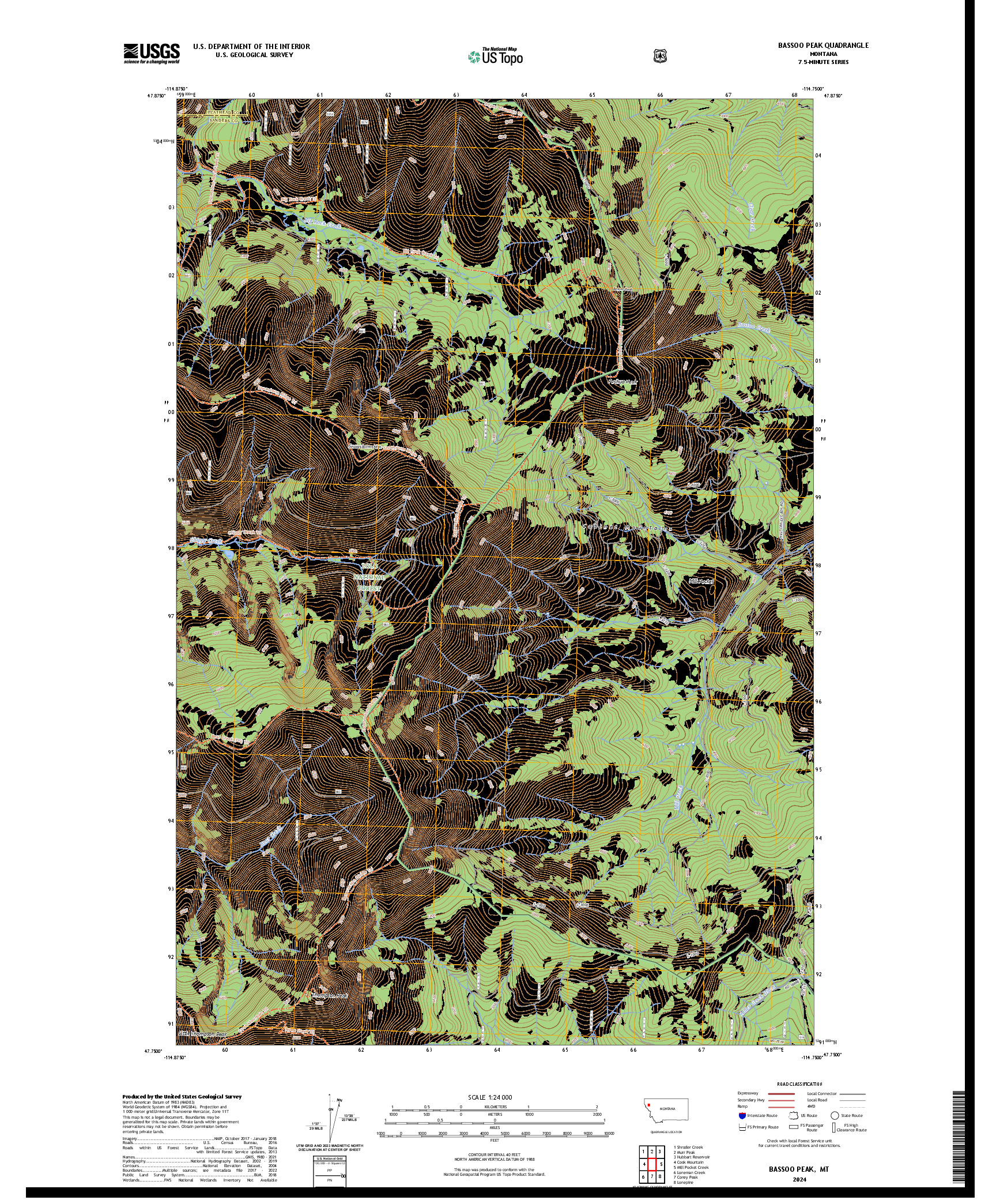 US TOPO 7.5-MINUTE MAP FOR BASSOO PEAK, MT