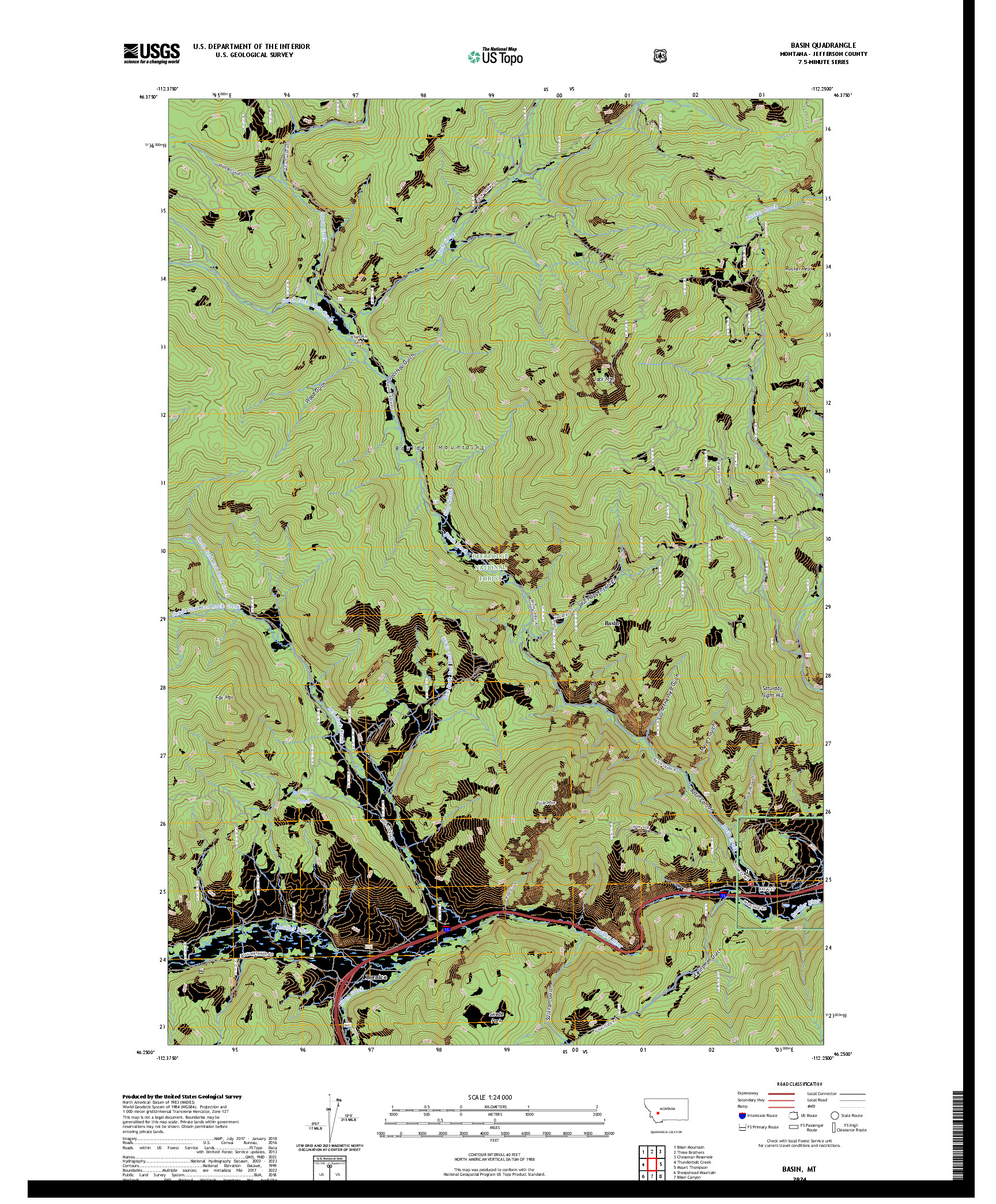 US TOPO 7.5-MINUTE MAP FOR BASIN, MT