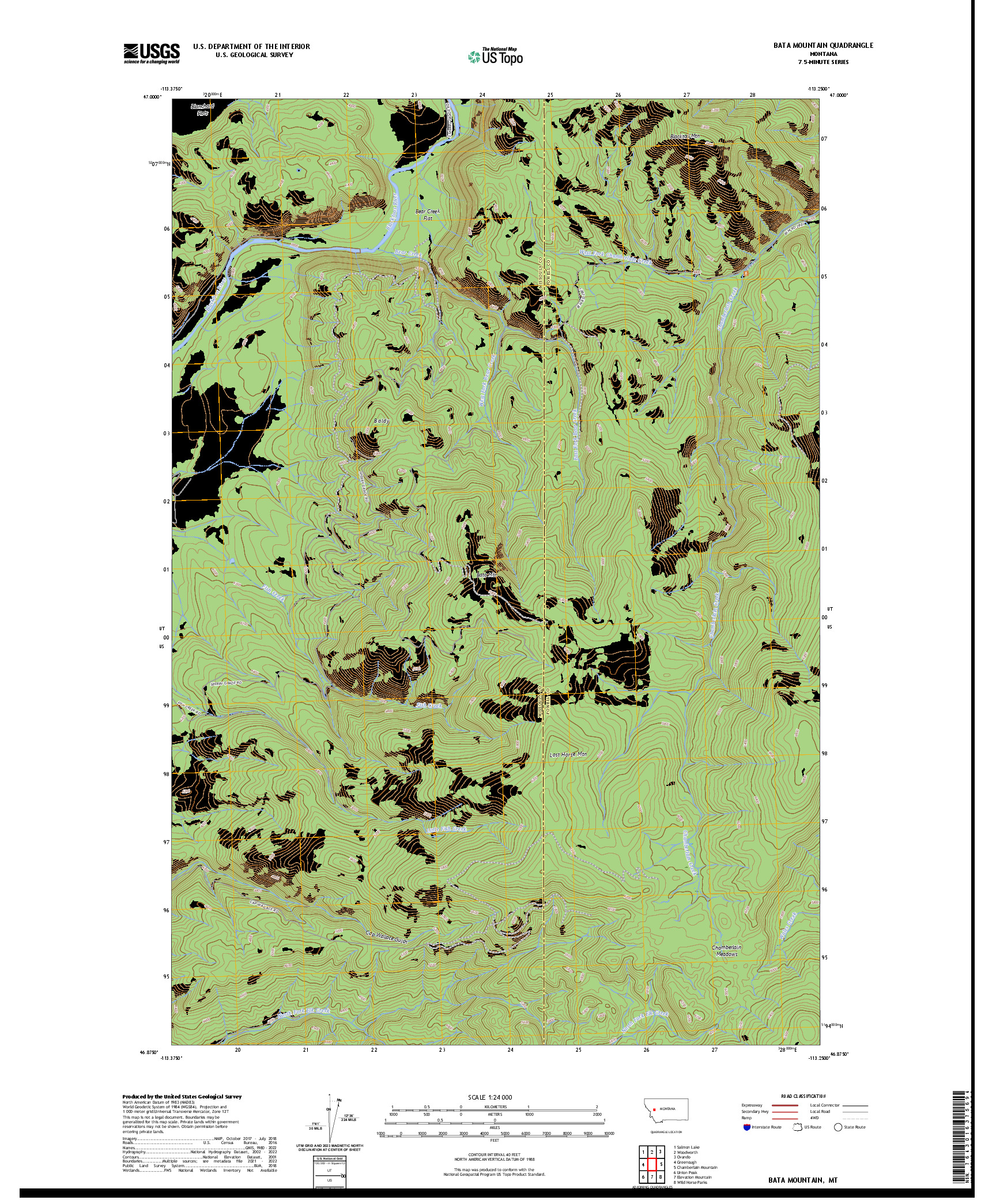 US TOPO 7.5-MINUTE MAP FOR BATA MOUNTAIN, MT
