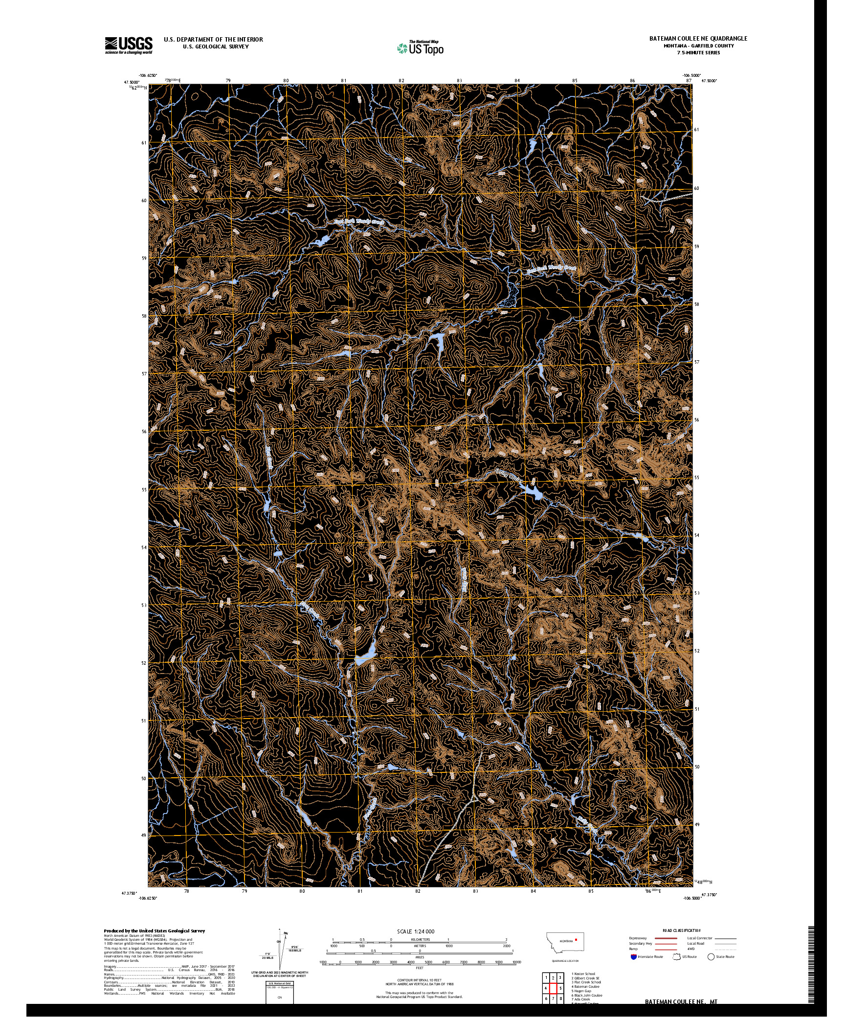 US TOPO 7.5-MINUTE MAP FOR BATEMAN COULEE NE, MT