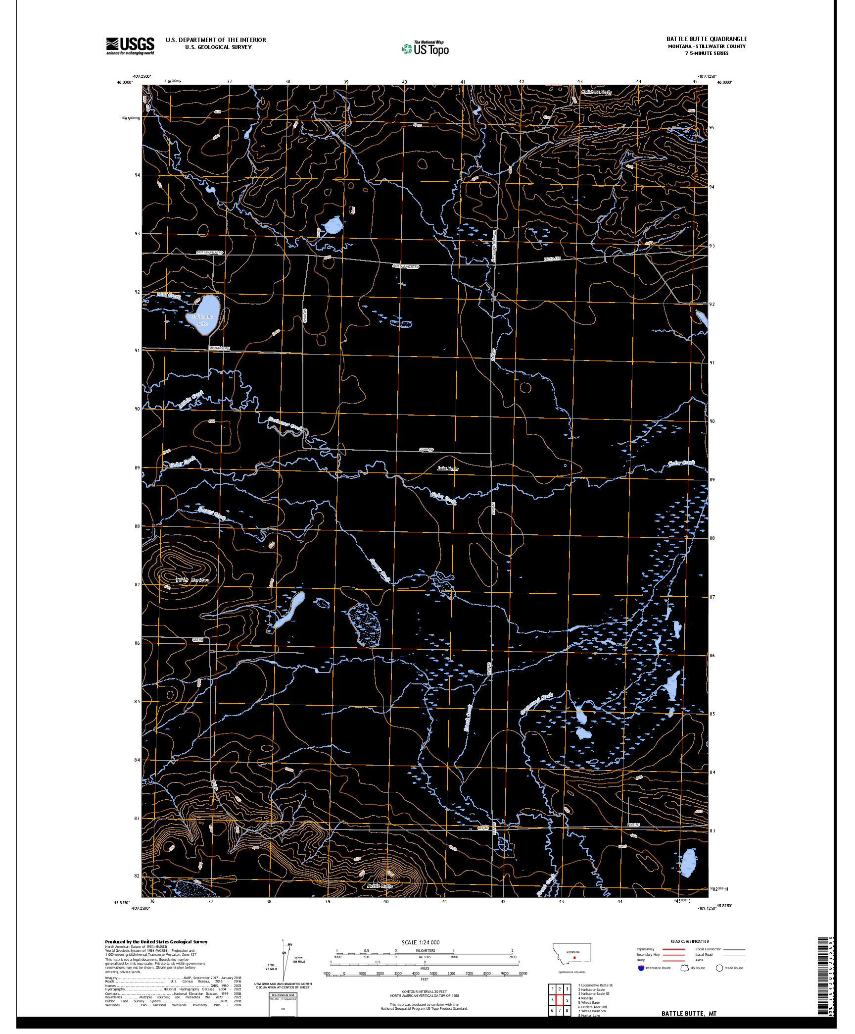 US TOPO 7.5-MINUTE MAP FOR BATTLE BUTTE, MT