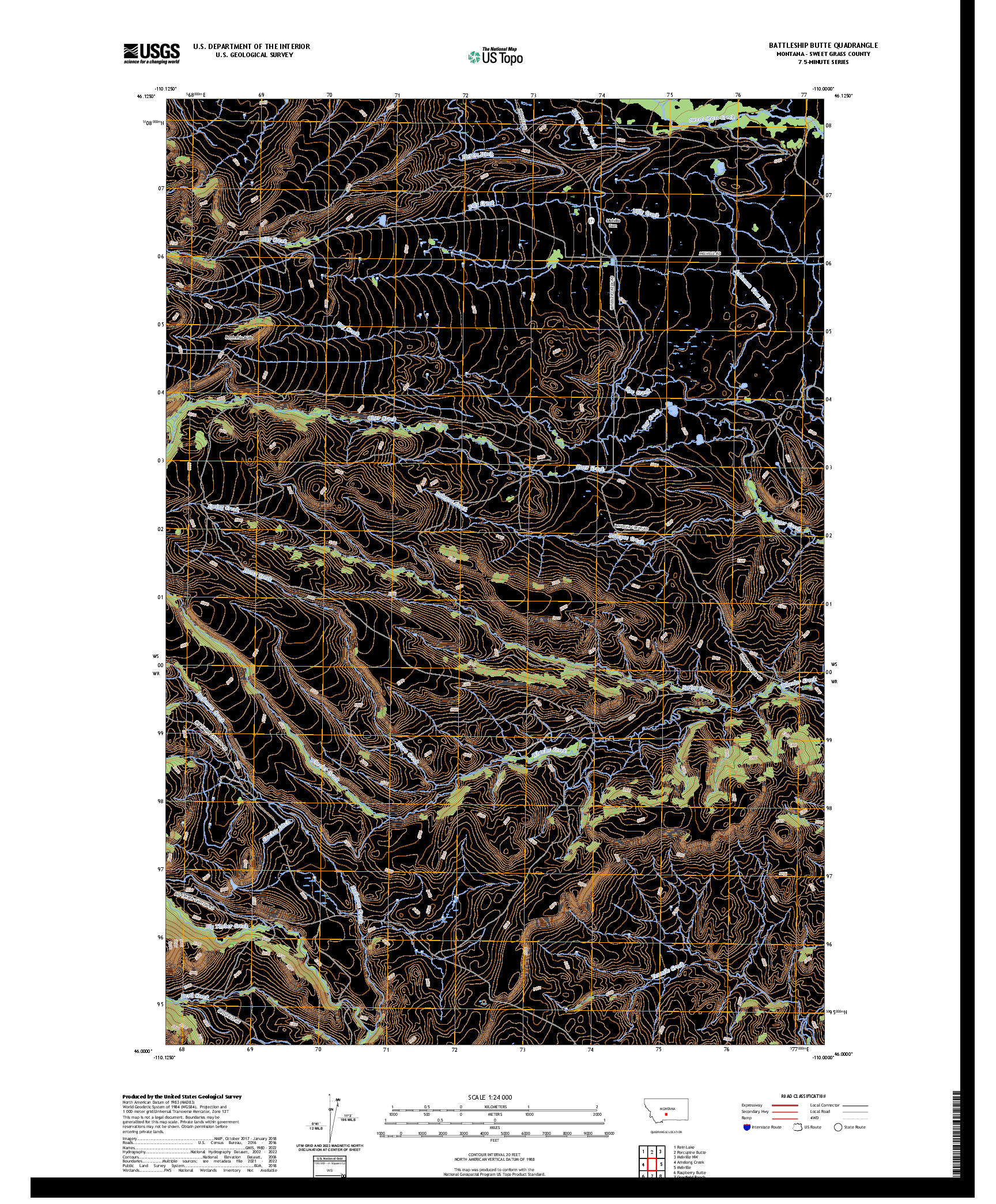 US TOPO 7.5-MINUTE MAP FOR BATTLESHIP BUTTE, MT