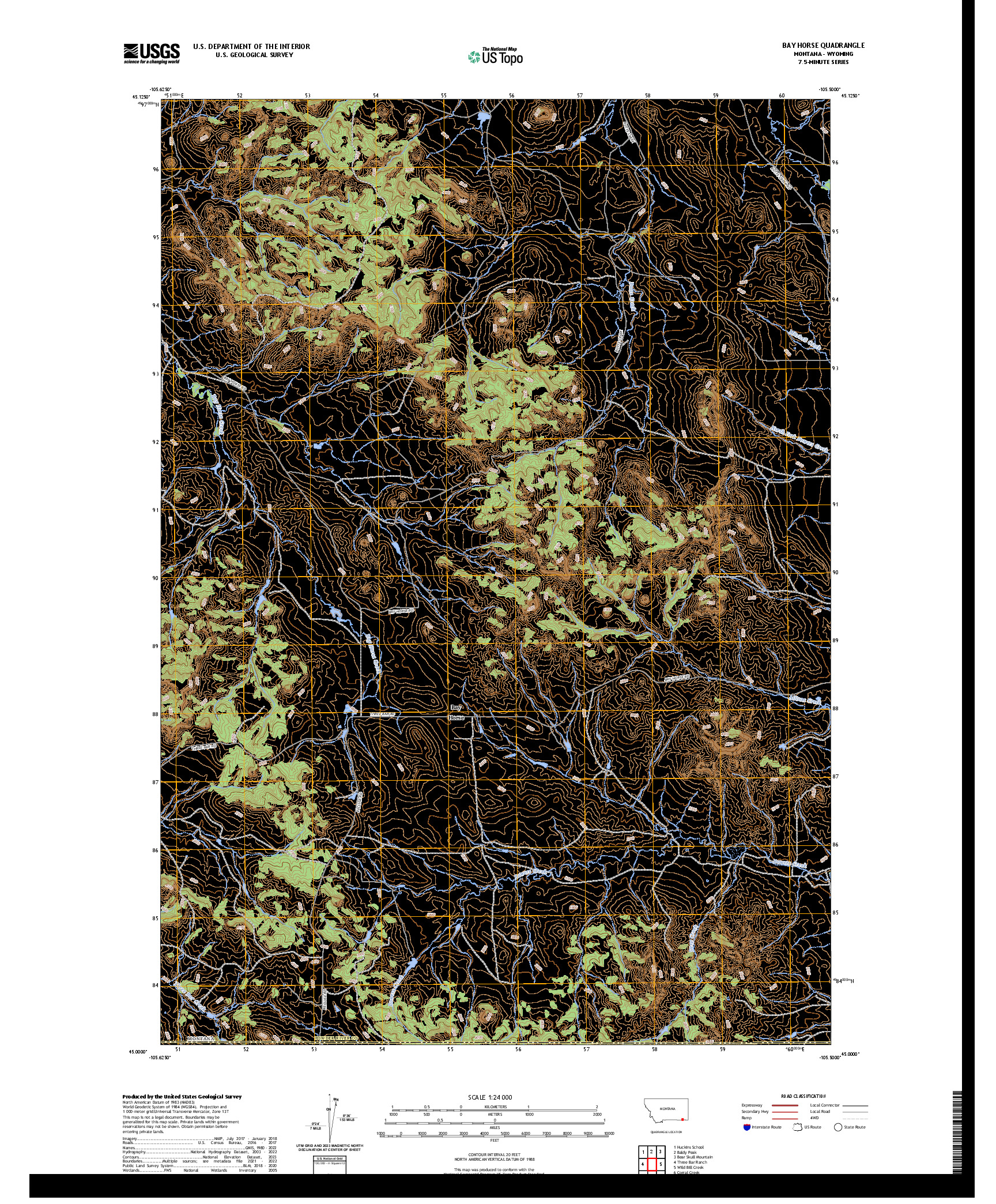 US TOPO 7.5-MINUTE MAP FOR BAY HORSE, MT,WY