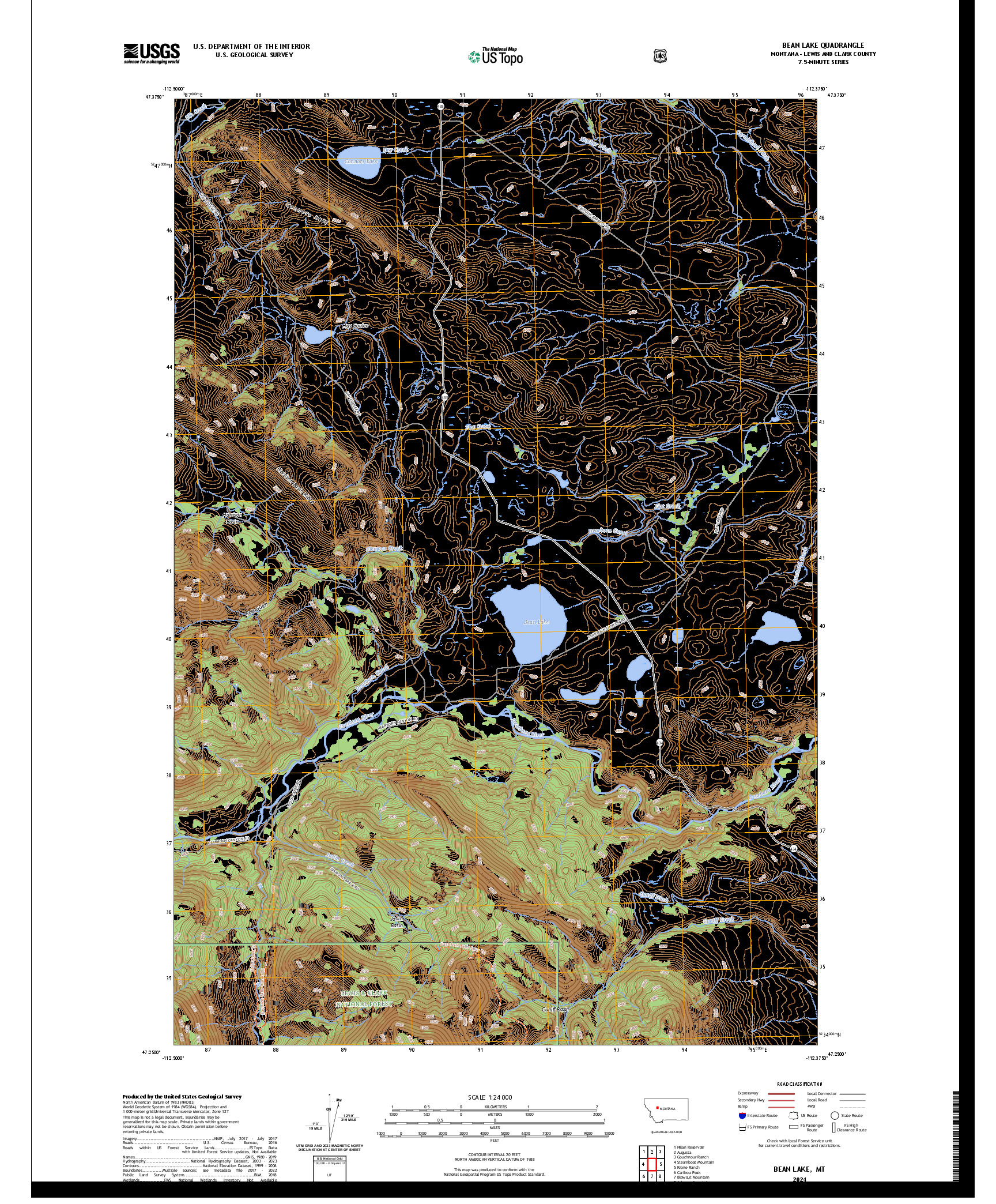 US TOPO 7.5-MINUTE MAP FOR BEAN LAKE, MT