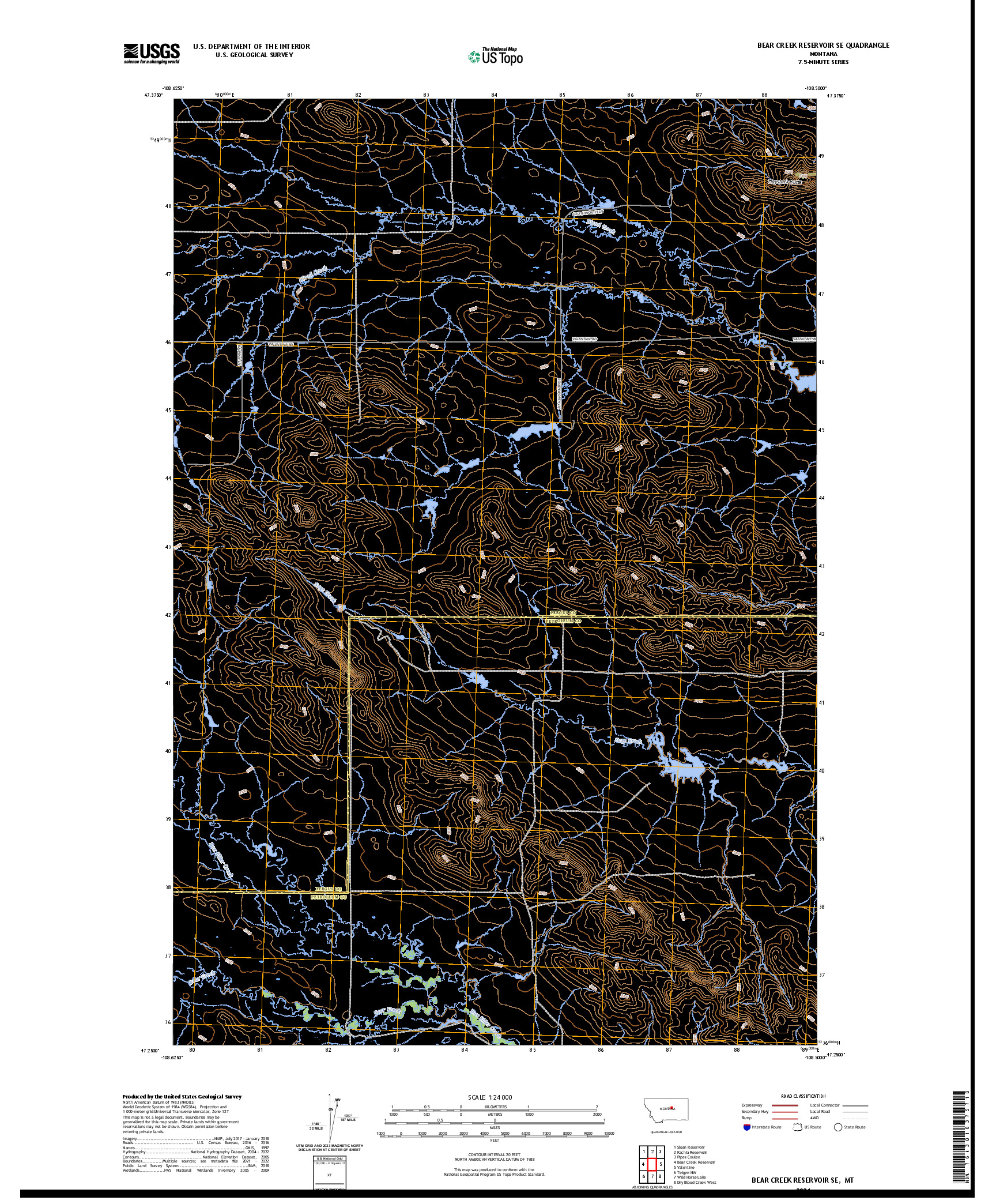 US TOPO 7.5-MINUTE MAP FOR BEAR CREEK RESERVOIR SE, MT