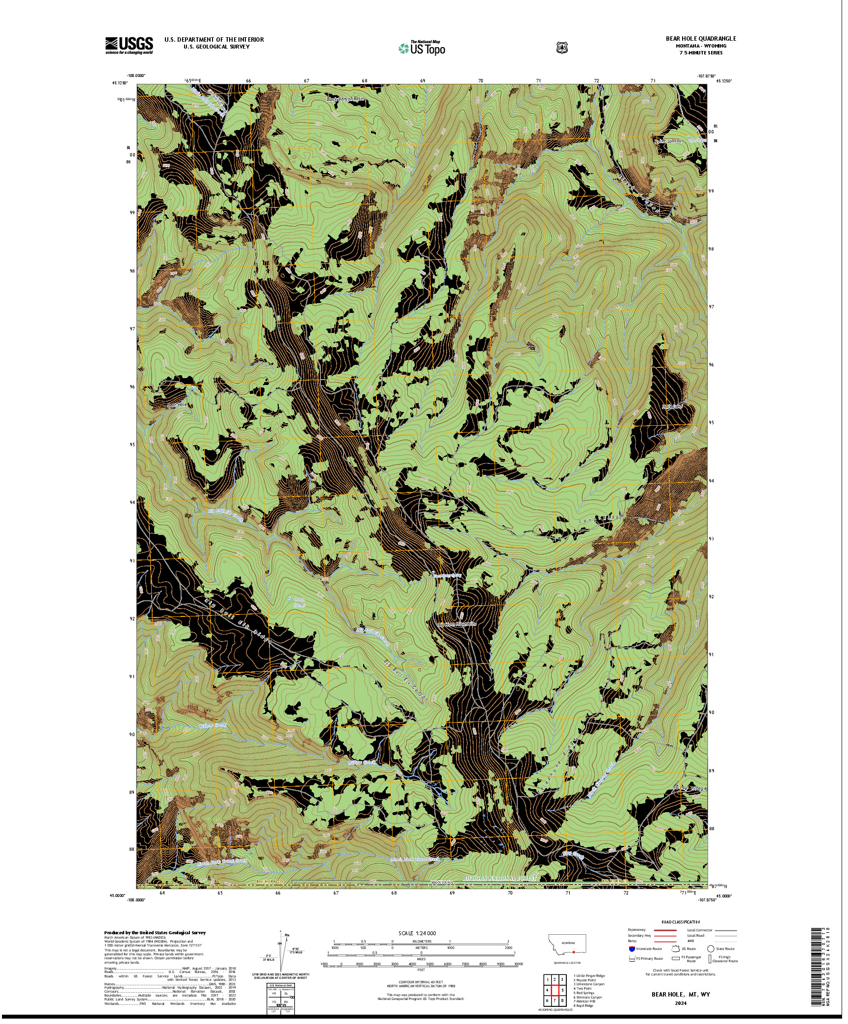US TOPO 7.5-MINUTE MAP FOR BEAR HOLE, MT,WY
