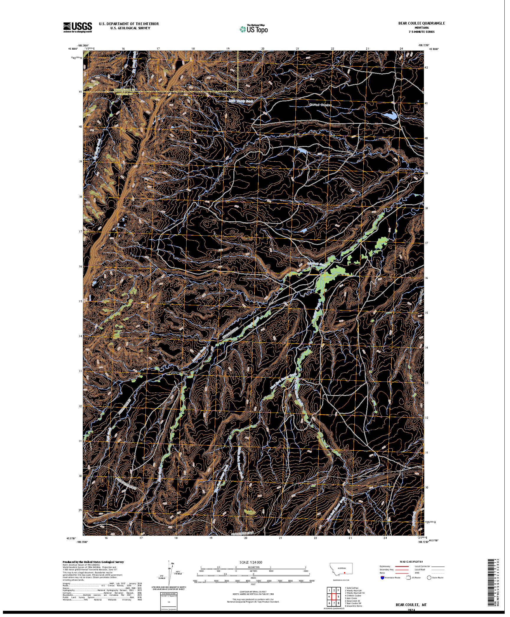 US TOPO 7.5-MINUTE MAP FOR BEAR COULEE, MT