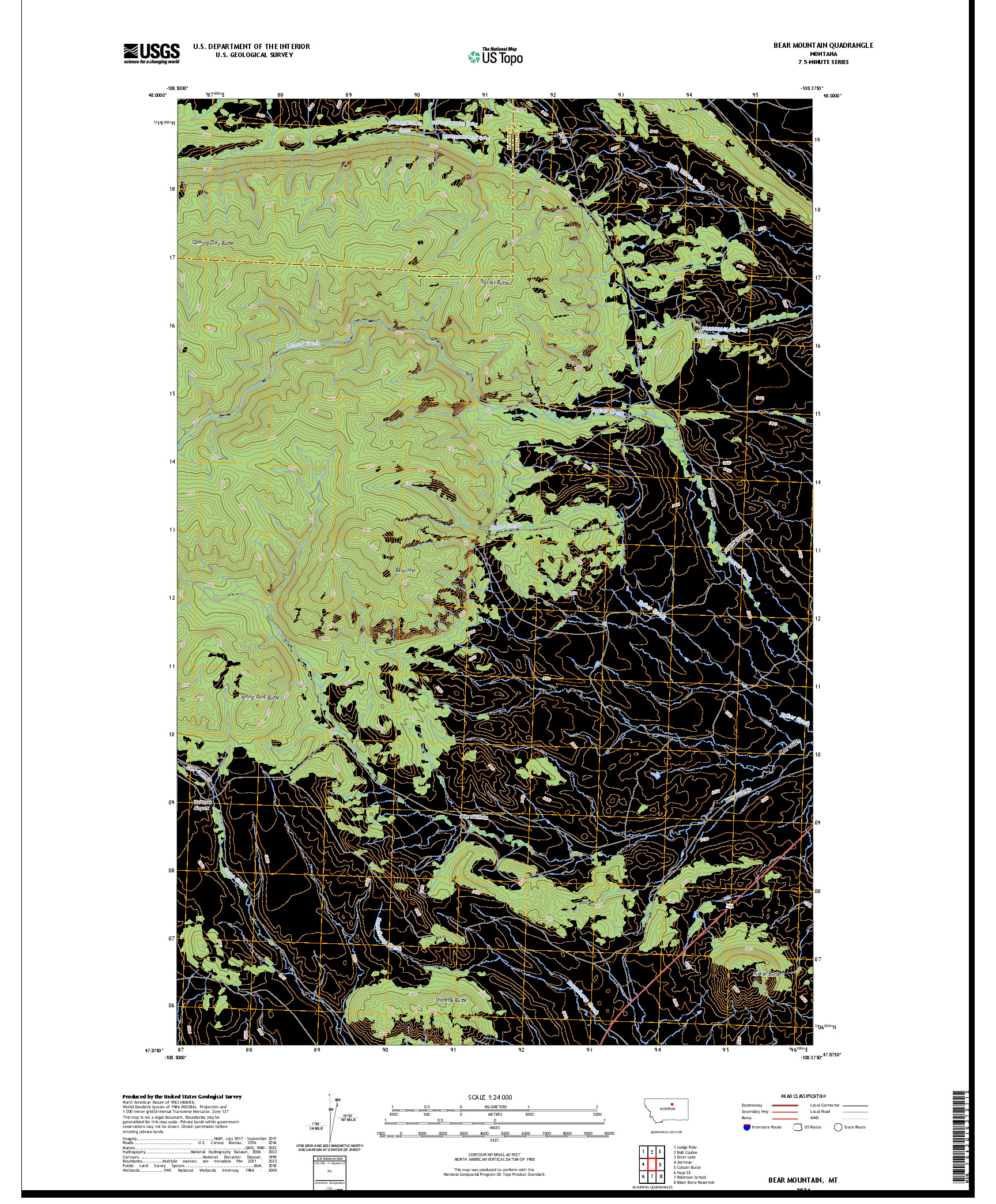US TOPO 7.5-MINUTE MAP FOR BEAR MOUNTAIN, MT