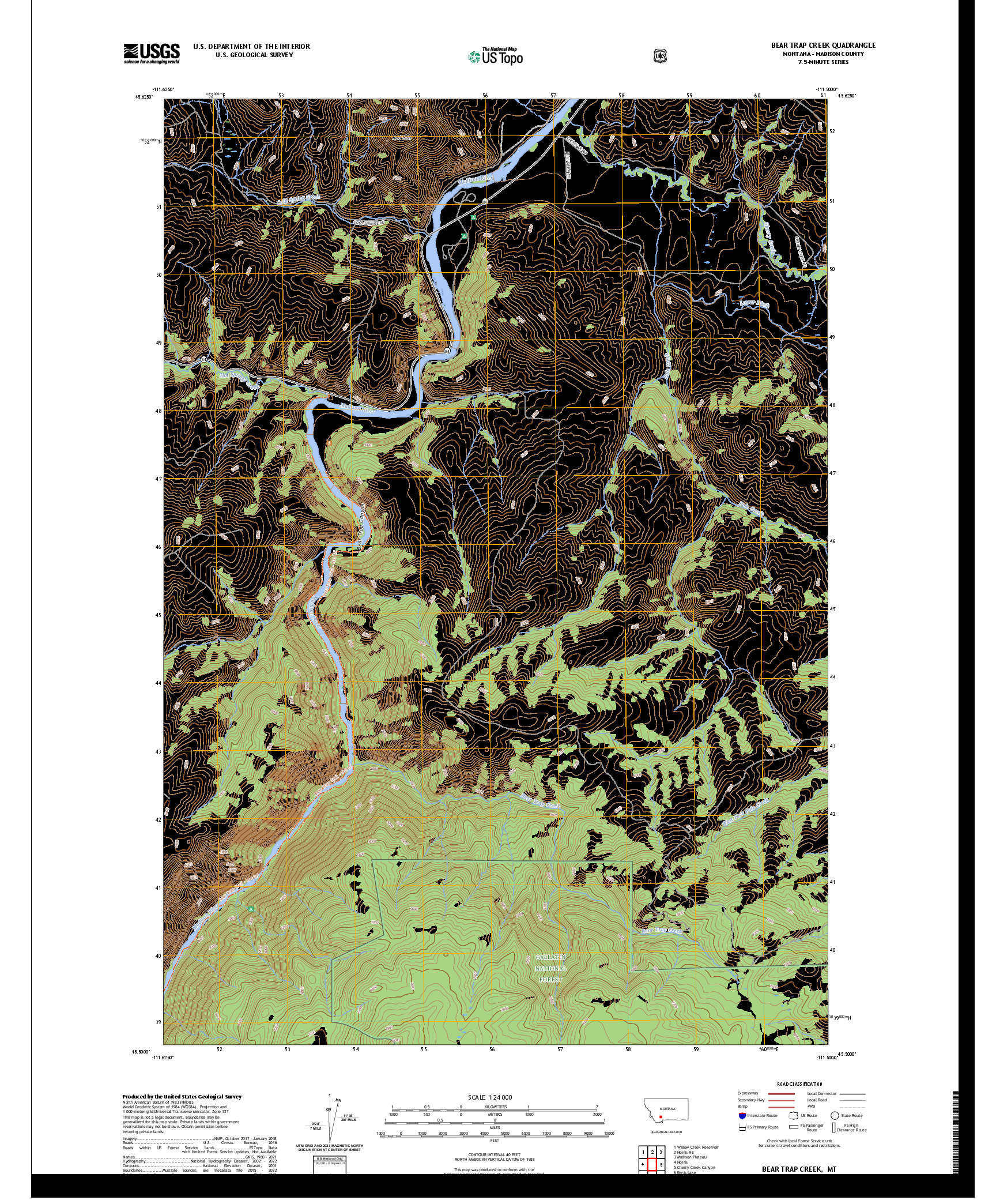 US TOPO 7.5-MINUTE MAP FOR BEAR TRAP CREEK, MT