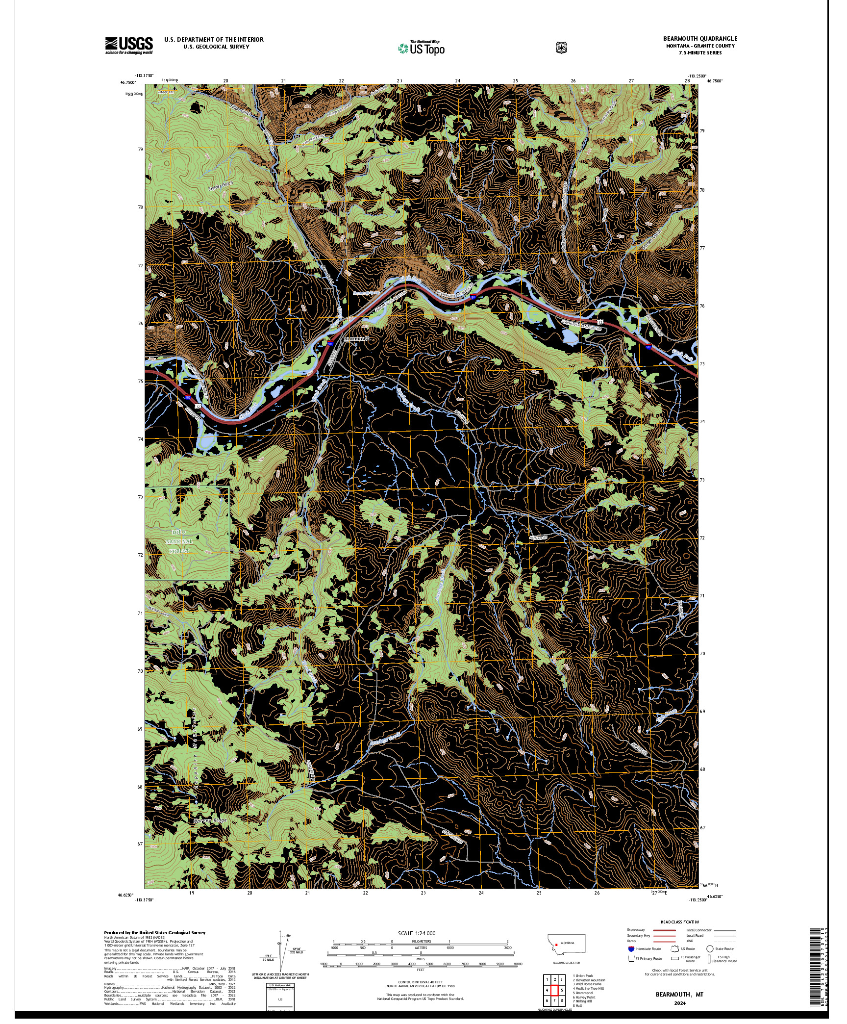 US TOPO 7.5-MINUTE MAP FOR BEARMOUTH, MT
