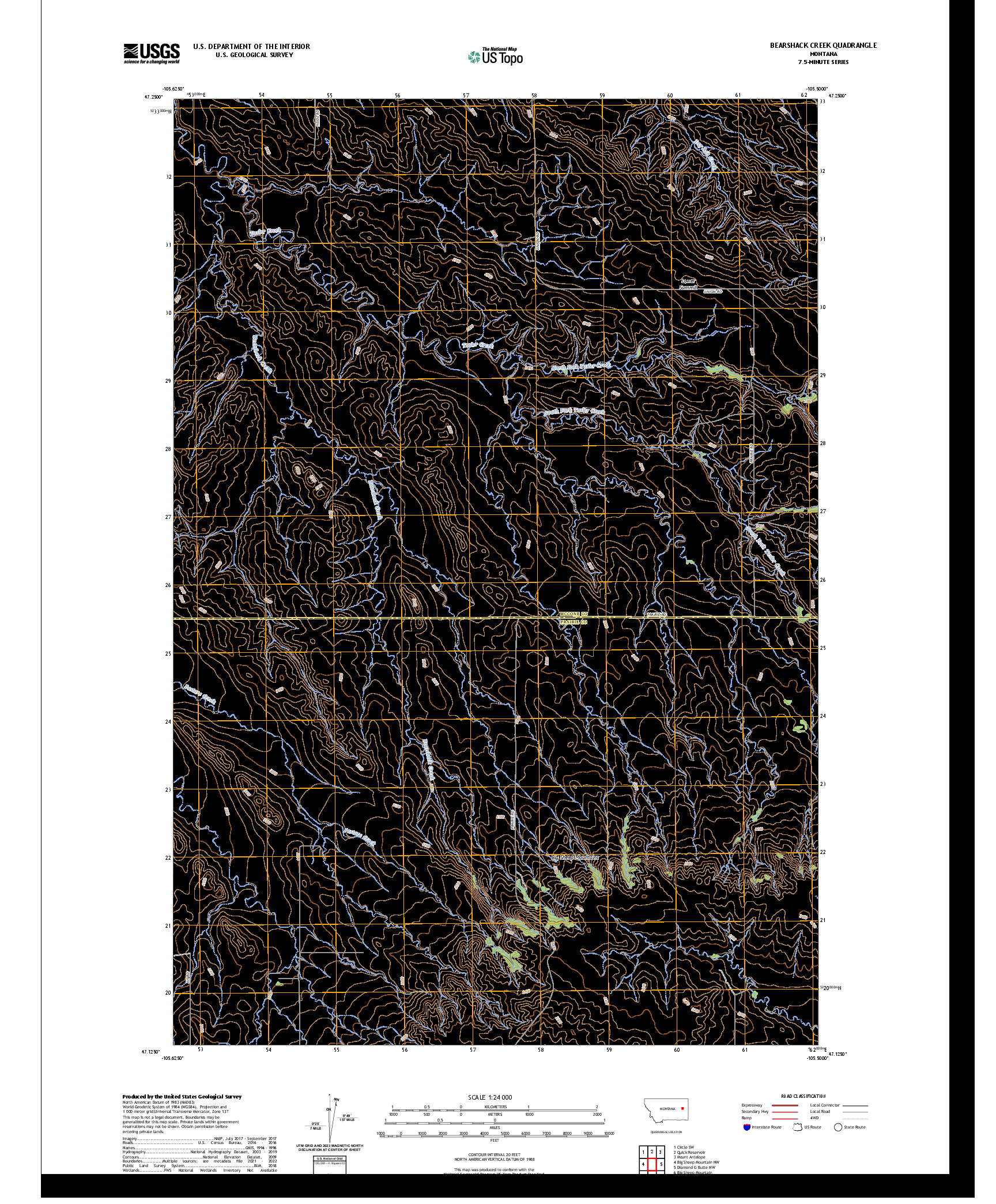 US TOPO 7.5-MINUTE MAP FOR BEARSHACK CREEK, MT