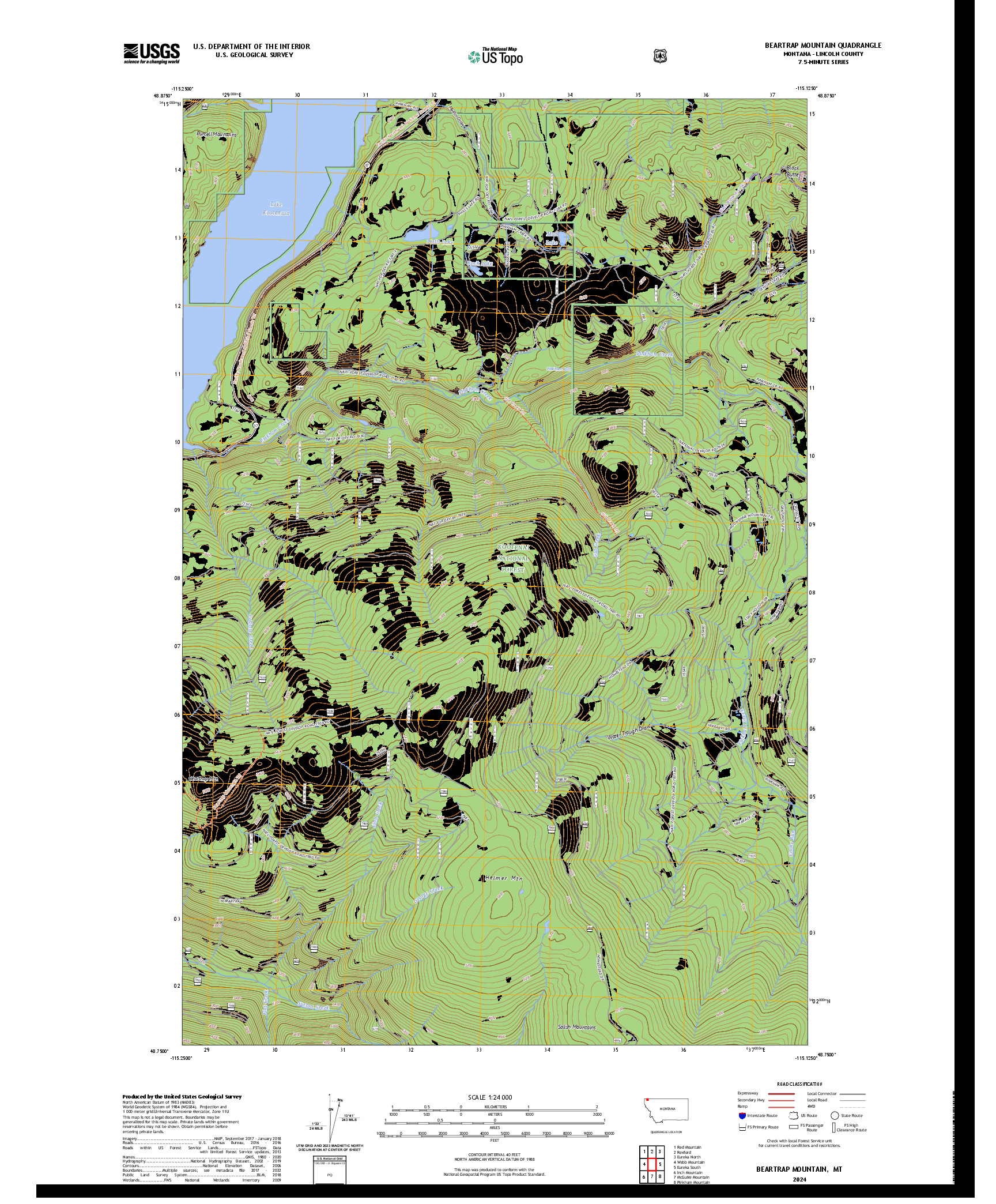 US TOPO 7.5-MINUTE MAP FOR BEARTRAP MOUNTAIN, MT