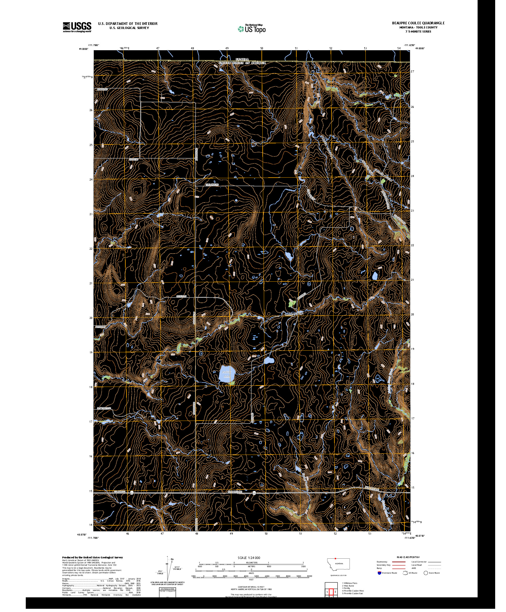 US TOPO 7.5-MINUTE MAP FOR BEAUPRE COULEE, MT,AB