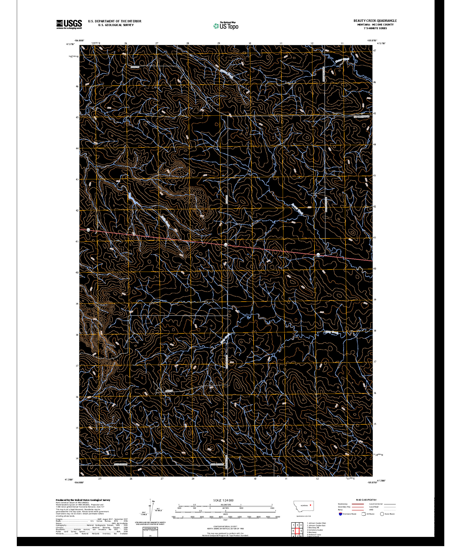 US TOPO 7.5-MINUTE MAP FOR BEAUTY CREEK, MT