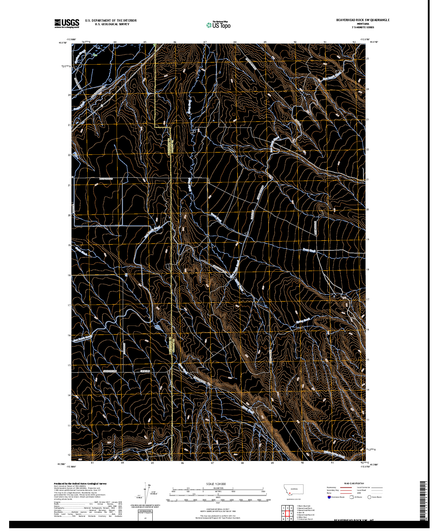 US TOPO 7.5-MINUTE MAP FOR BEAVERHEAD ROCK SW, MT
