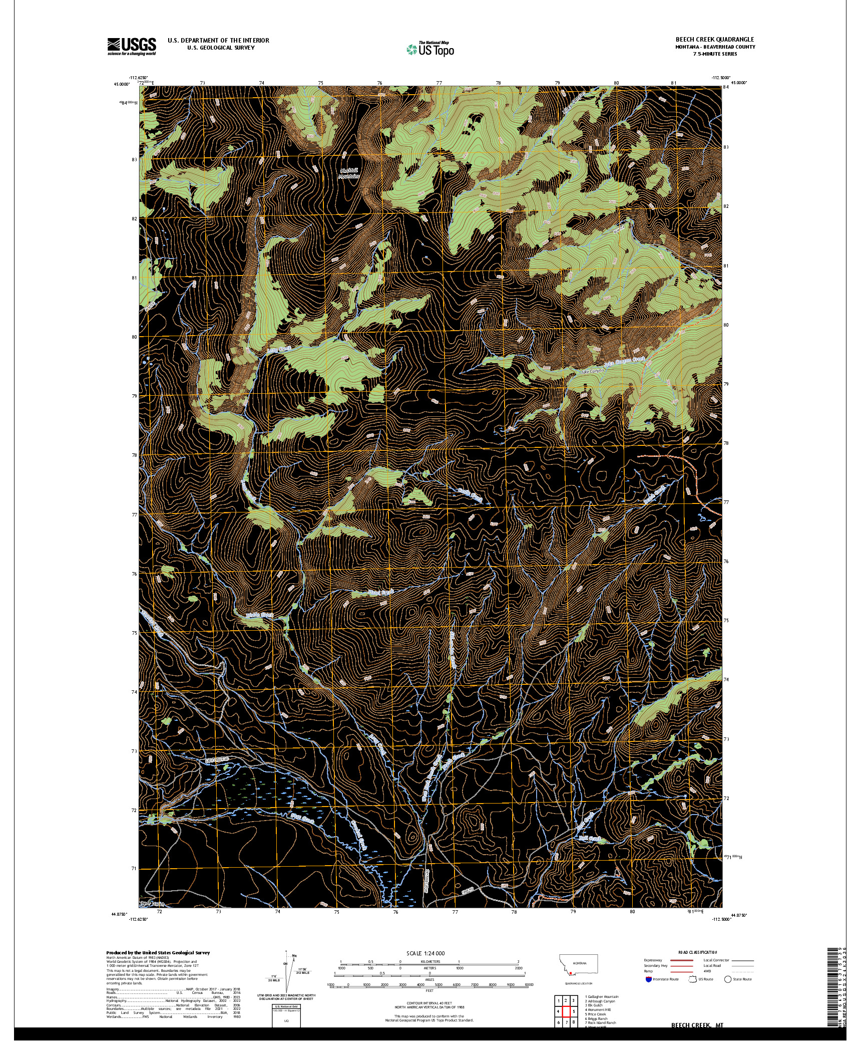US TOPO 7.5-MINUTE MAP FOR BEECH CREEK, MT