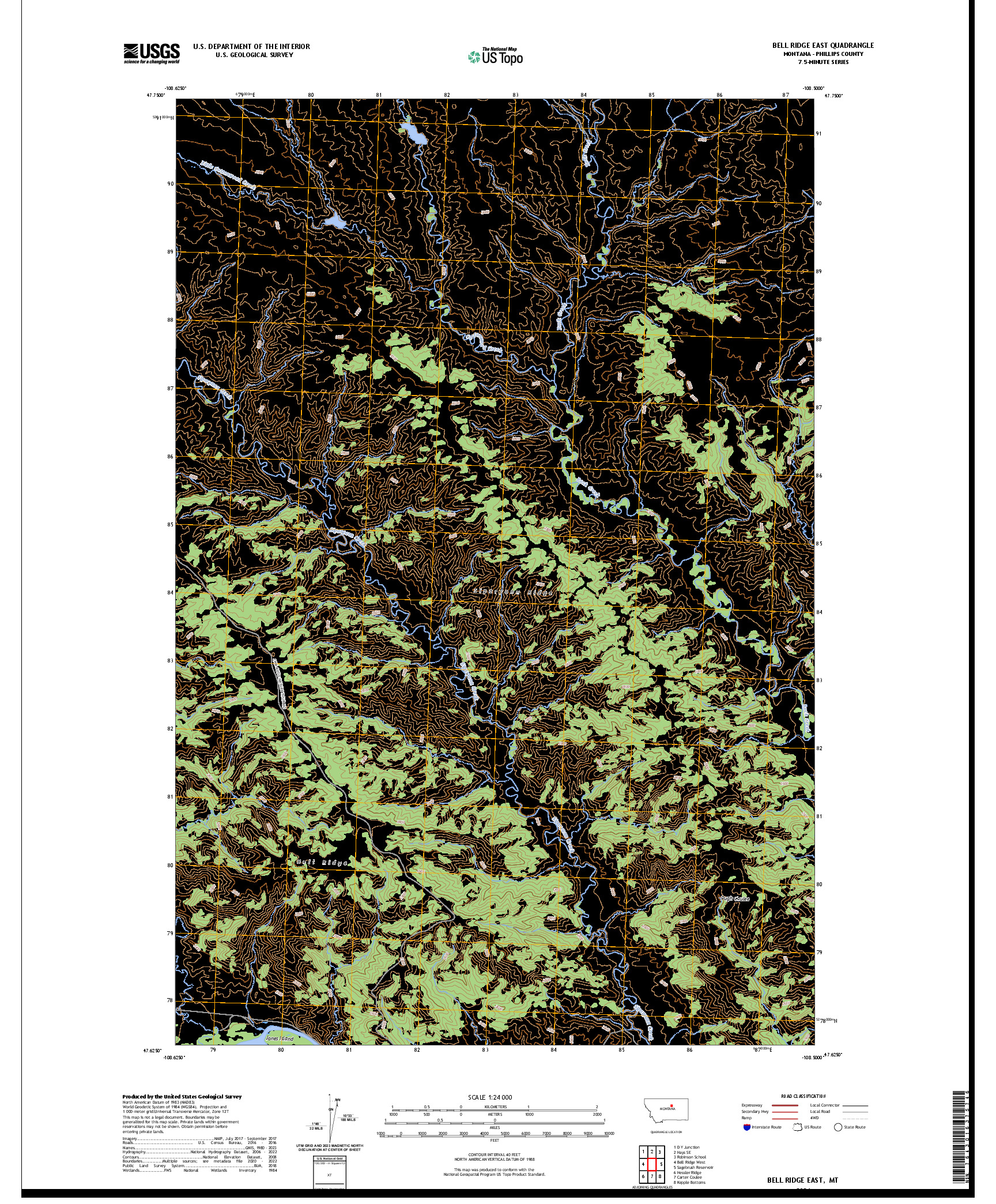 US TOPO 7.5-MINUTE MAP FOR BELL RIDGE EAST, MT