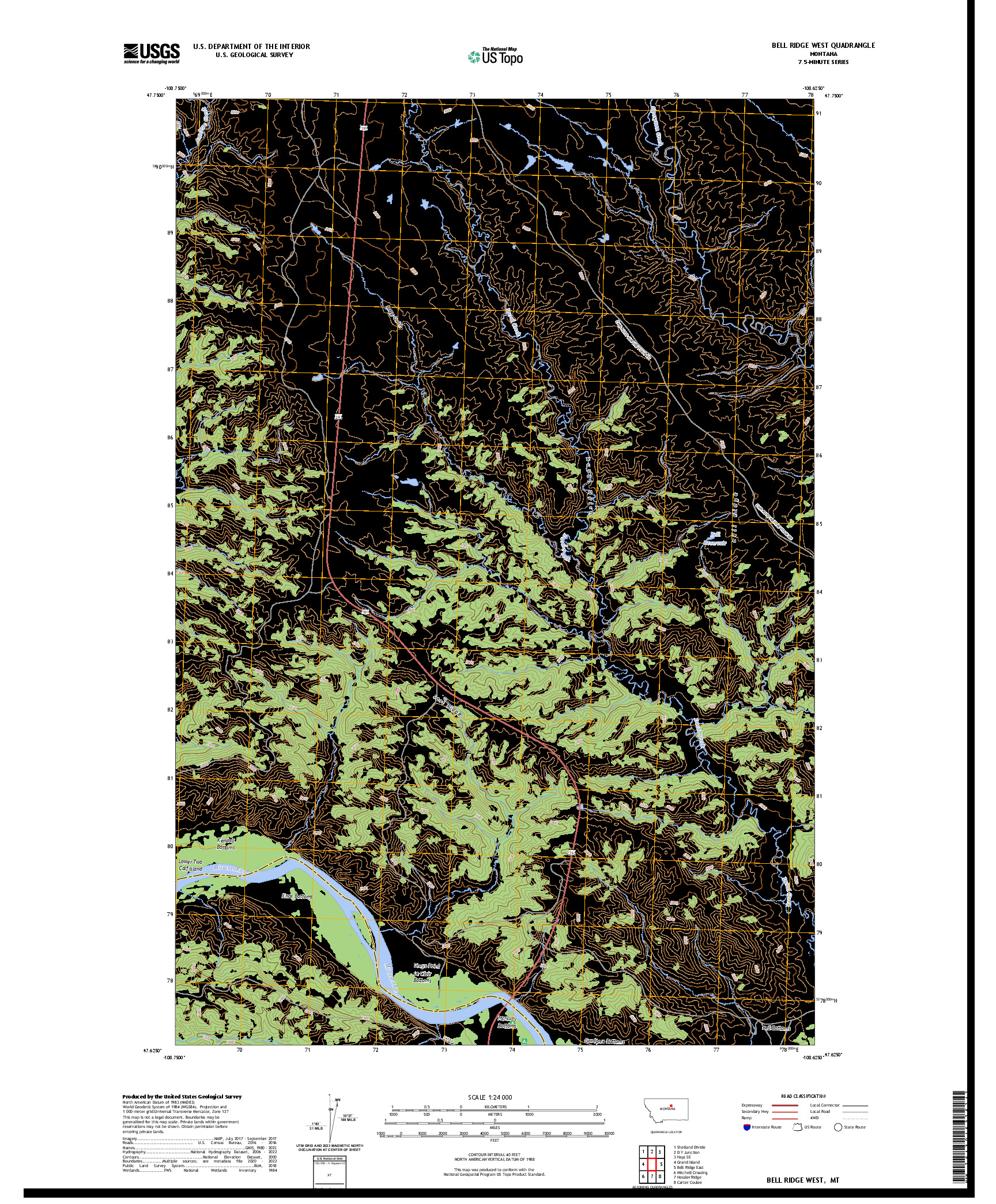 US TOPO 7.5-MINUTE MAP FOR BELL RIDGE WEST, MT