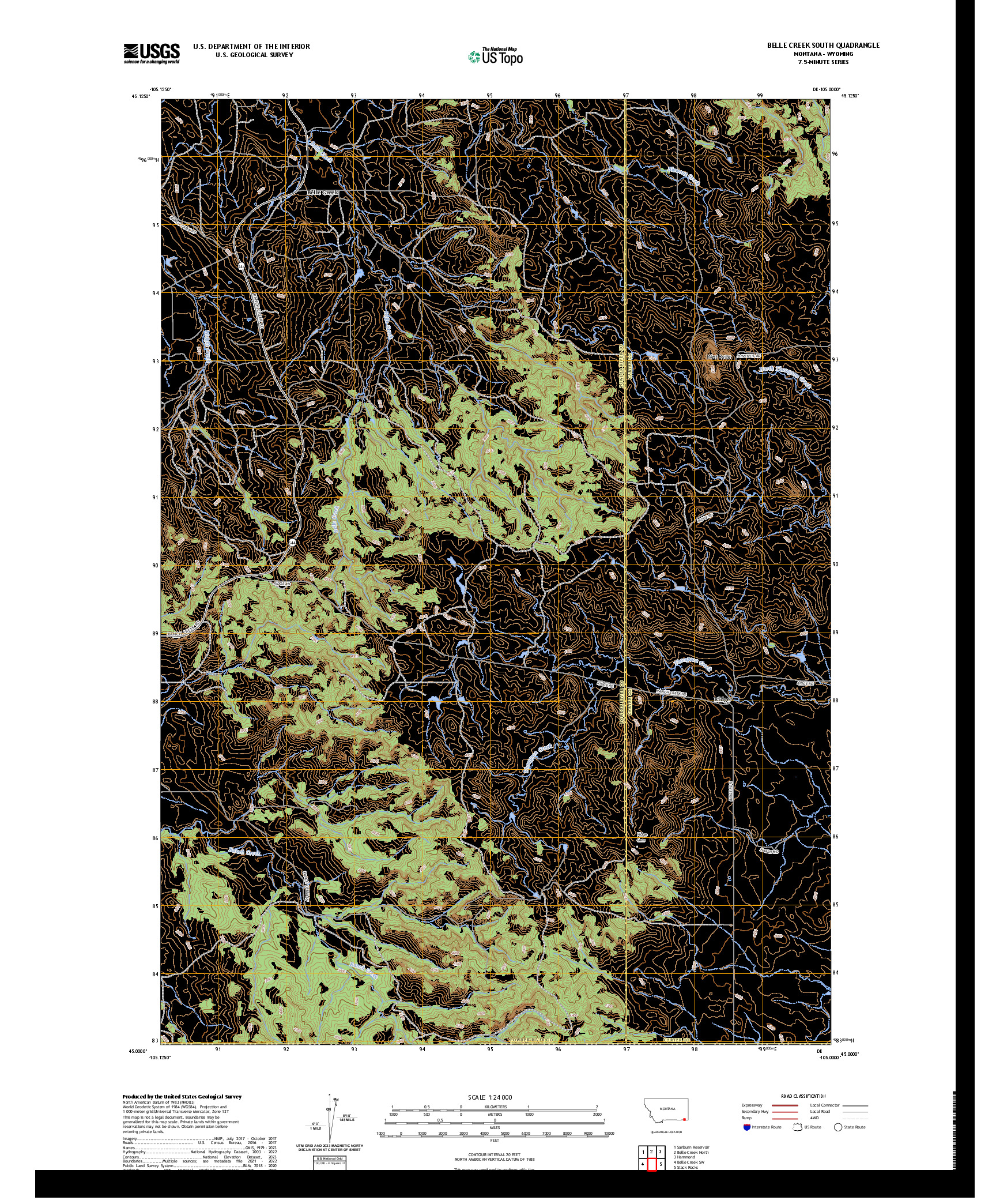 US TOPO 7.5-MINUTE MAP FOR BELLE CREEK SOUTH, MT,WY