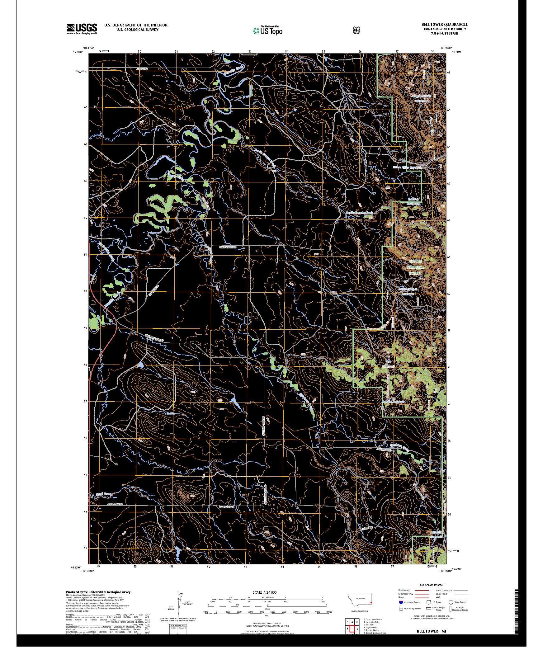 US TOPO 7.5-MINUTE MAP FOR BELLTOWER, MT