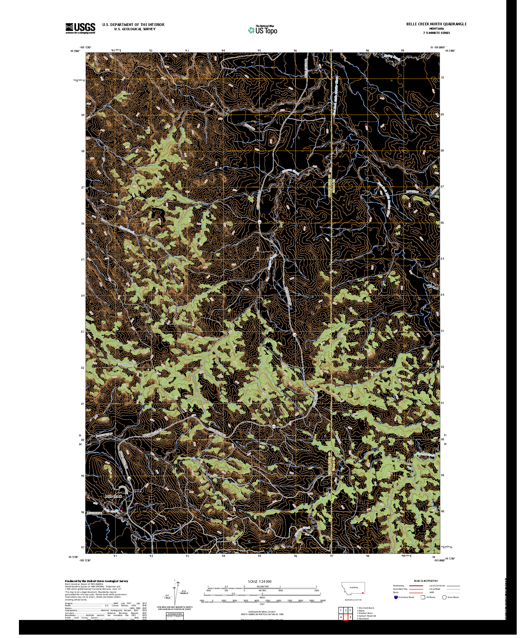 US TOPO 7.5-MINUTE MAP FOR BELLE CREEK NORTH, MT
