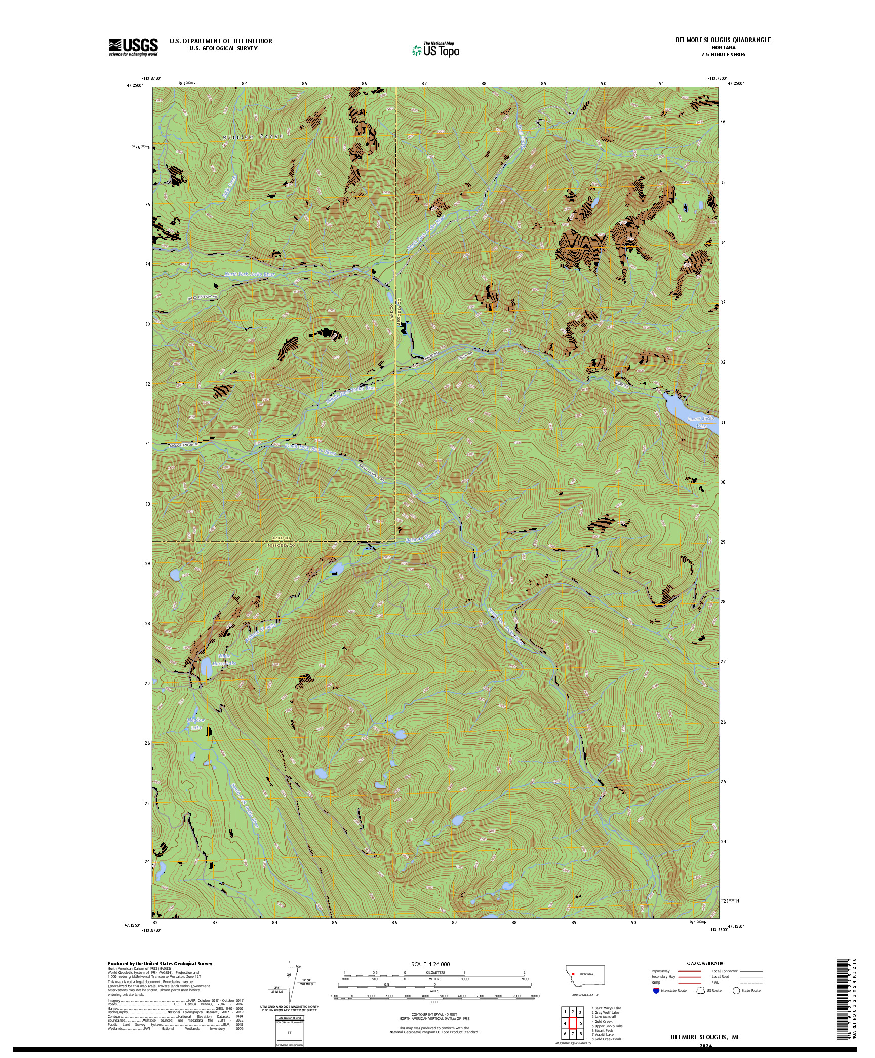 US TOPO 7.5-MINUTE MAP FOR BELMORE SLOUGHS, MT