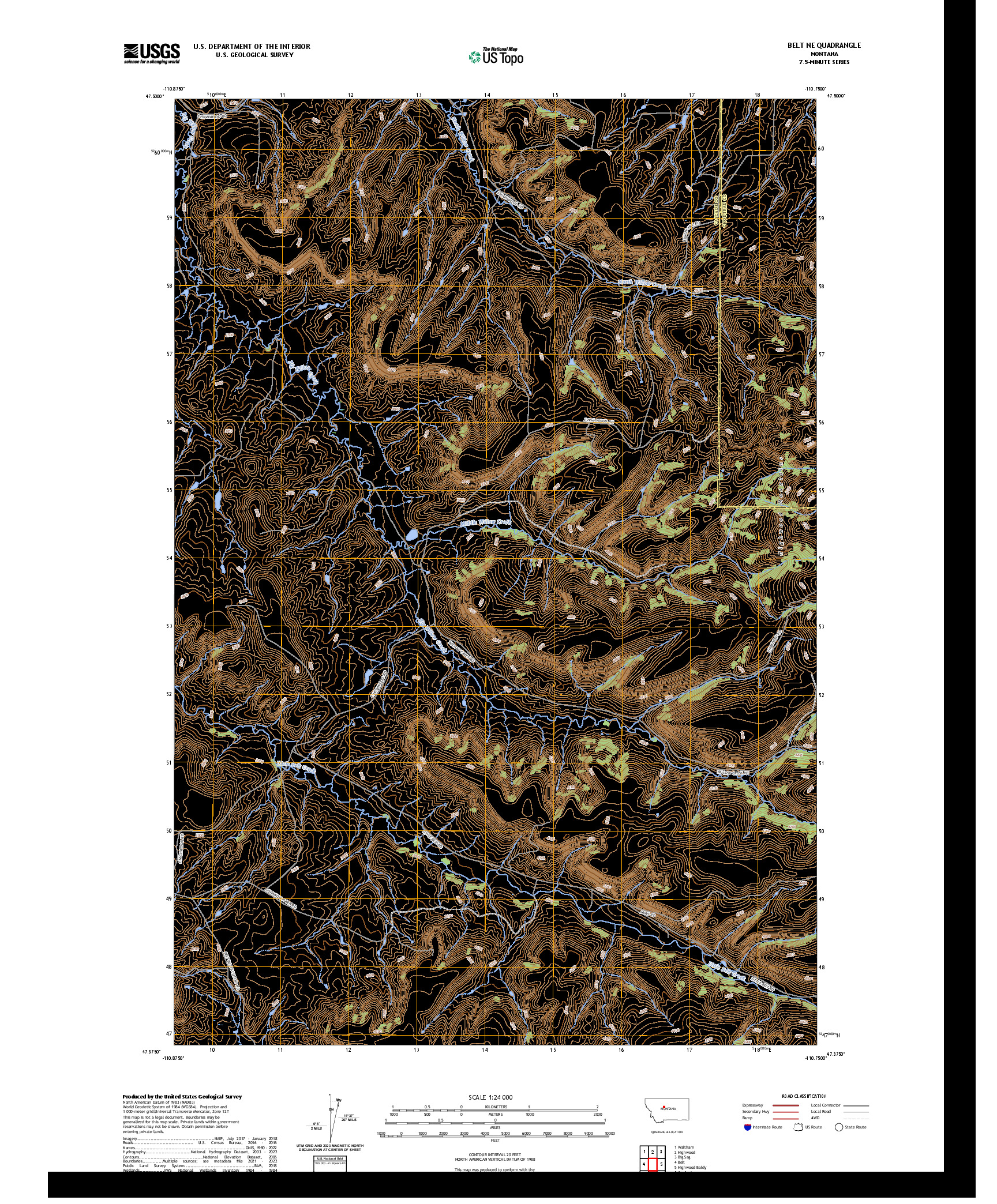 US TOPO 7.5-MINUTE MAP FOR BELT NE, MT