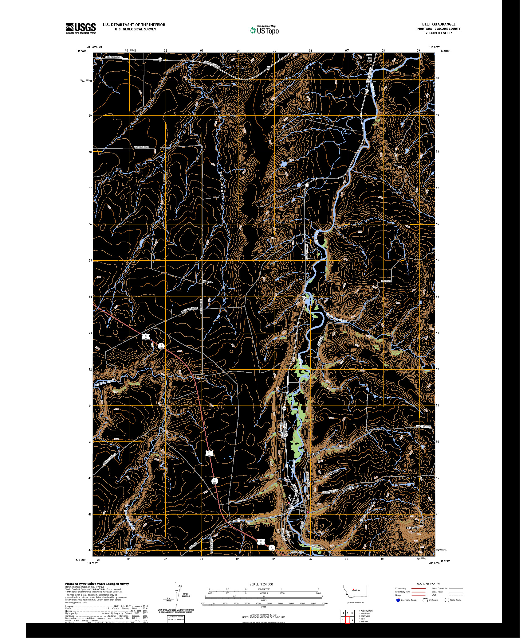 US TOPO 7.5-MINUTE MAP FOR BELT, MT