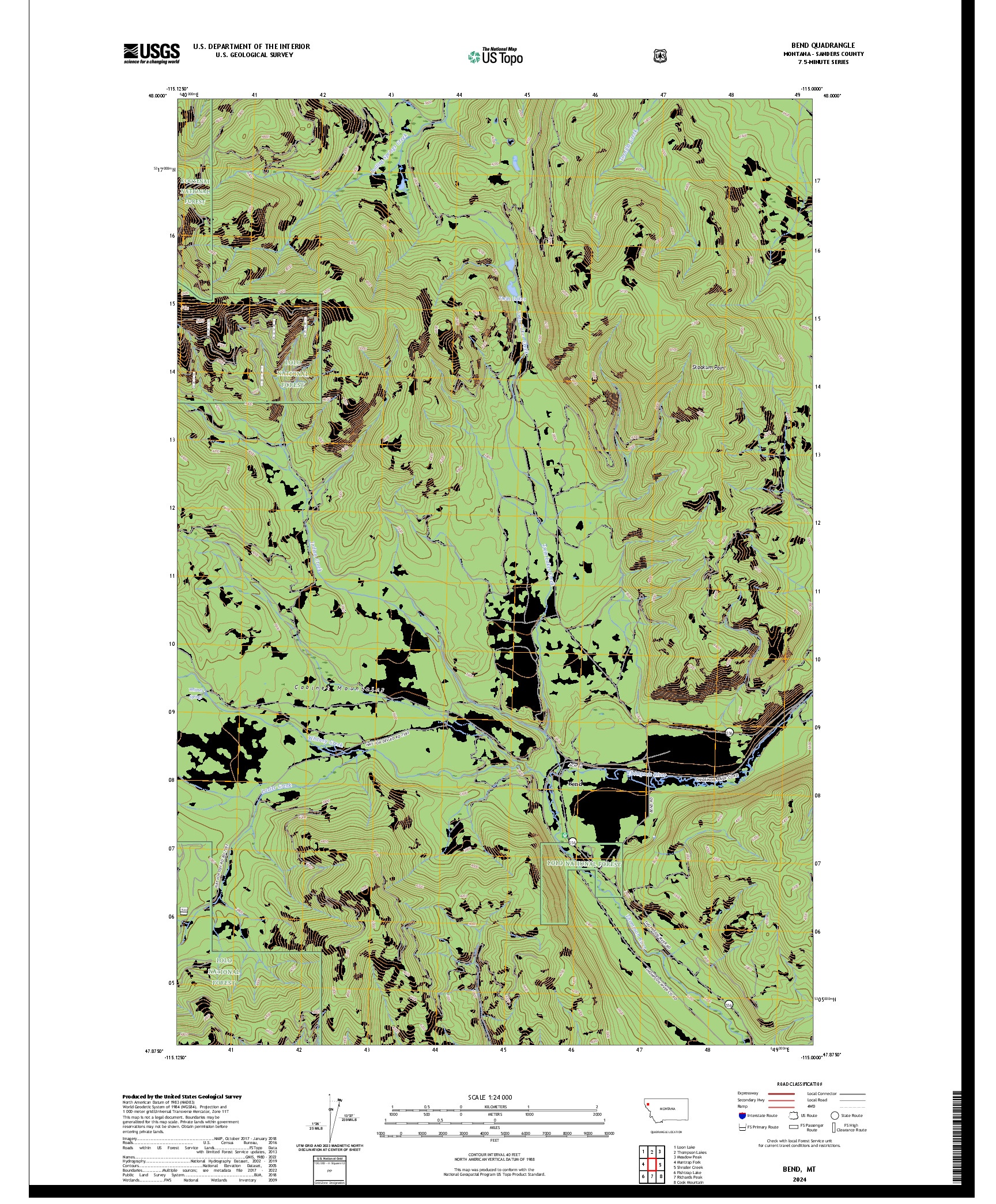 US TOPO 7.5-MINUTE MAP FOR BEND, MT