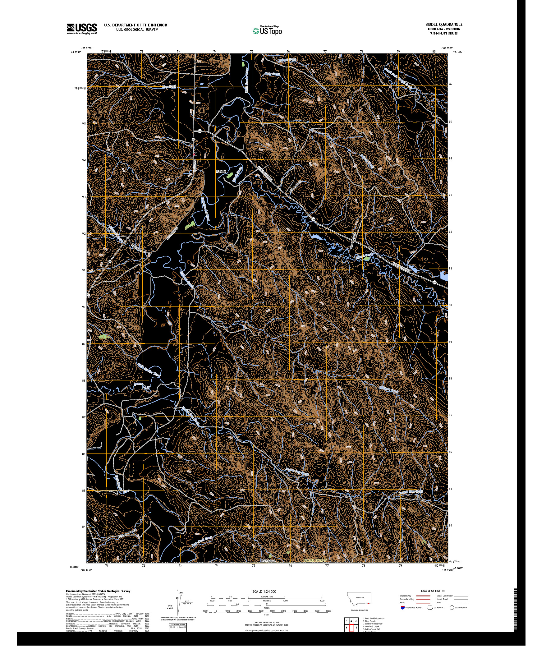 US TOPO 7.5-MINUTE MAP FOR BIDDLE, MT,WY